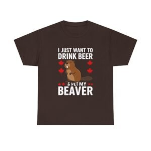 Funny Cartoon Beaver Enjoying Beer in Canada Design- T-shirt