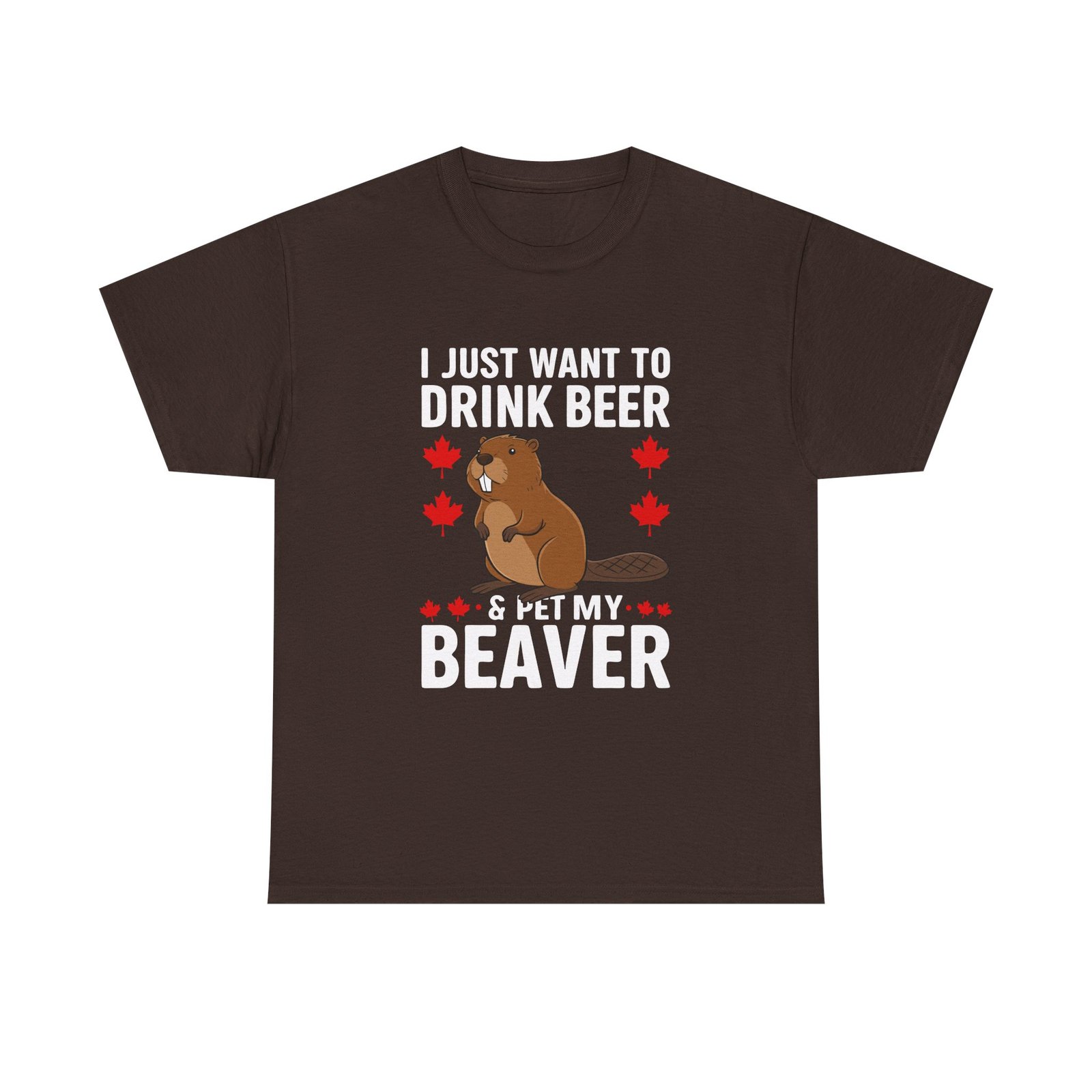 Funny Cartoon Beaver Enjoying Beer in Canada Design- T-shirt