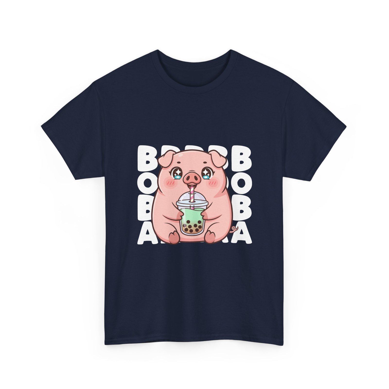 Adorable Cute Pig Enjoying Boba Tea Cartoon Illustration- T-shirt - Image 11