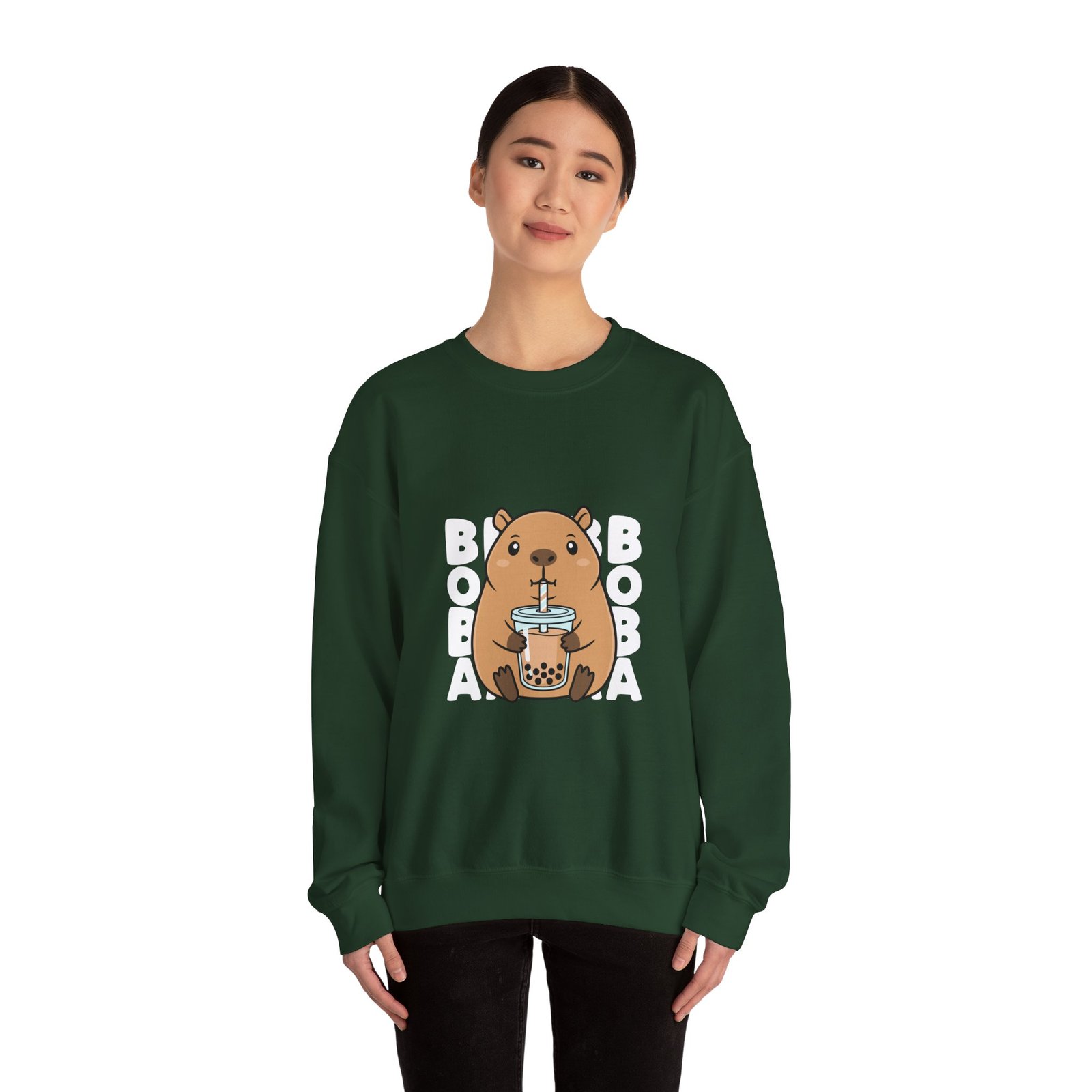 Adorable Cute Capybara Enjoying Refreshing Boba Tea - Sweatshirt - Image 8