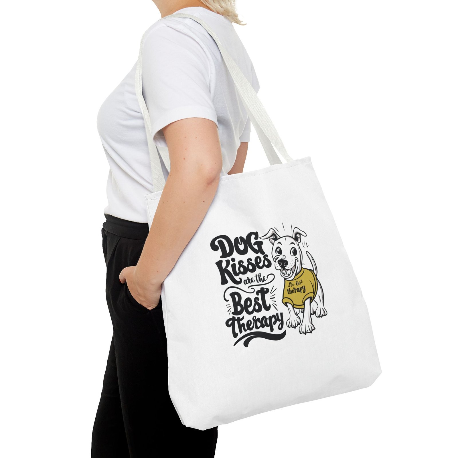 Happiness Kisses Black Dog Cute Puppy Illustration - Tote Bag - Image 12