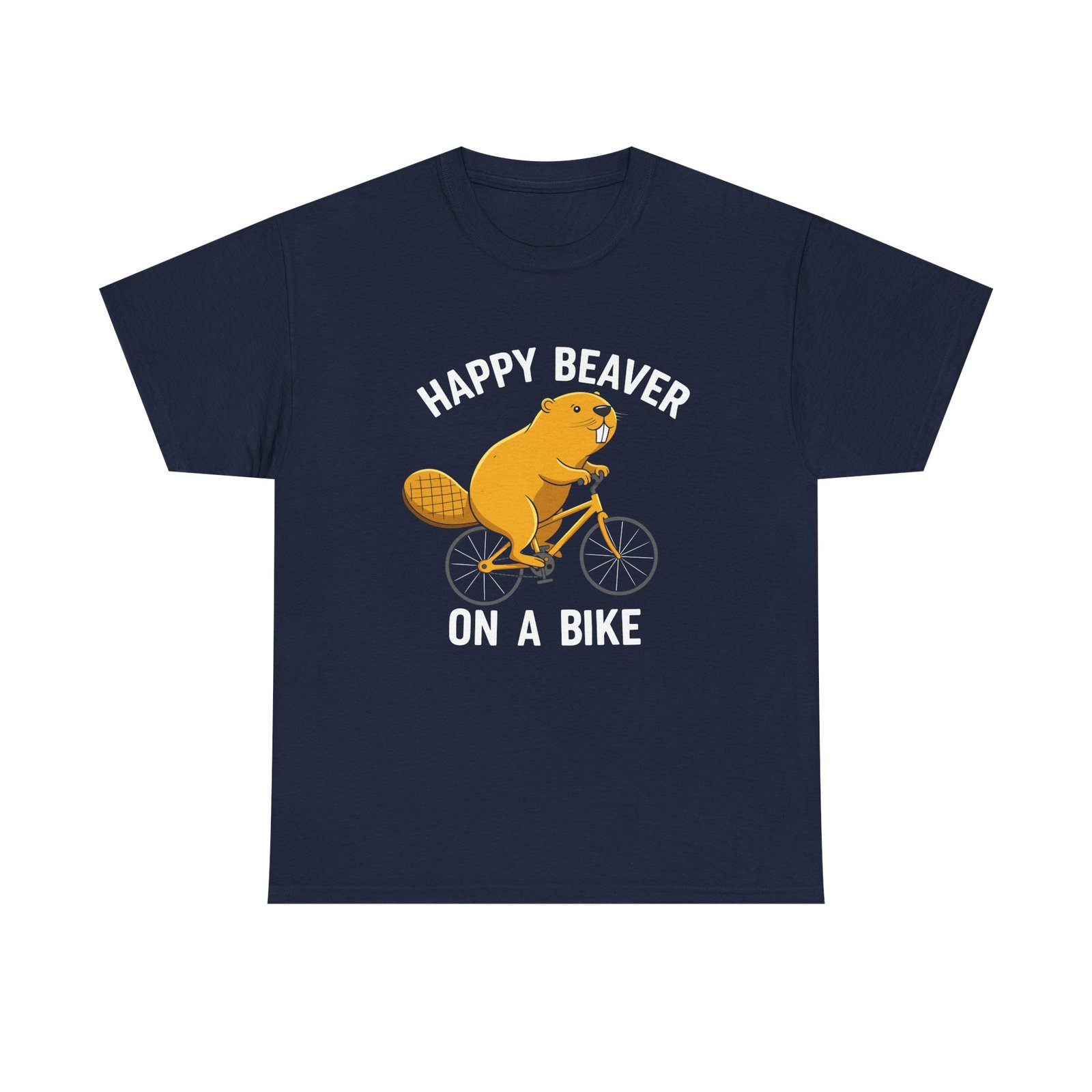 Happy Beaver Riding a Yellow Bicycle Illustration- T-shirt - Image 9