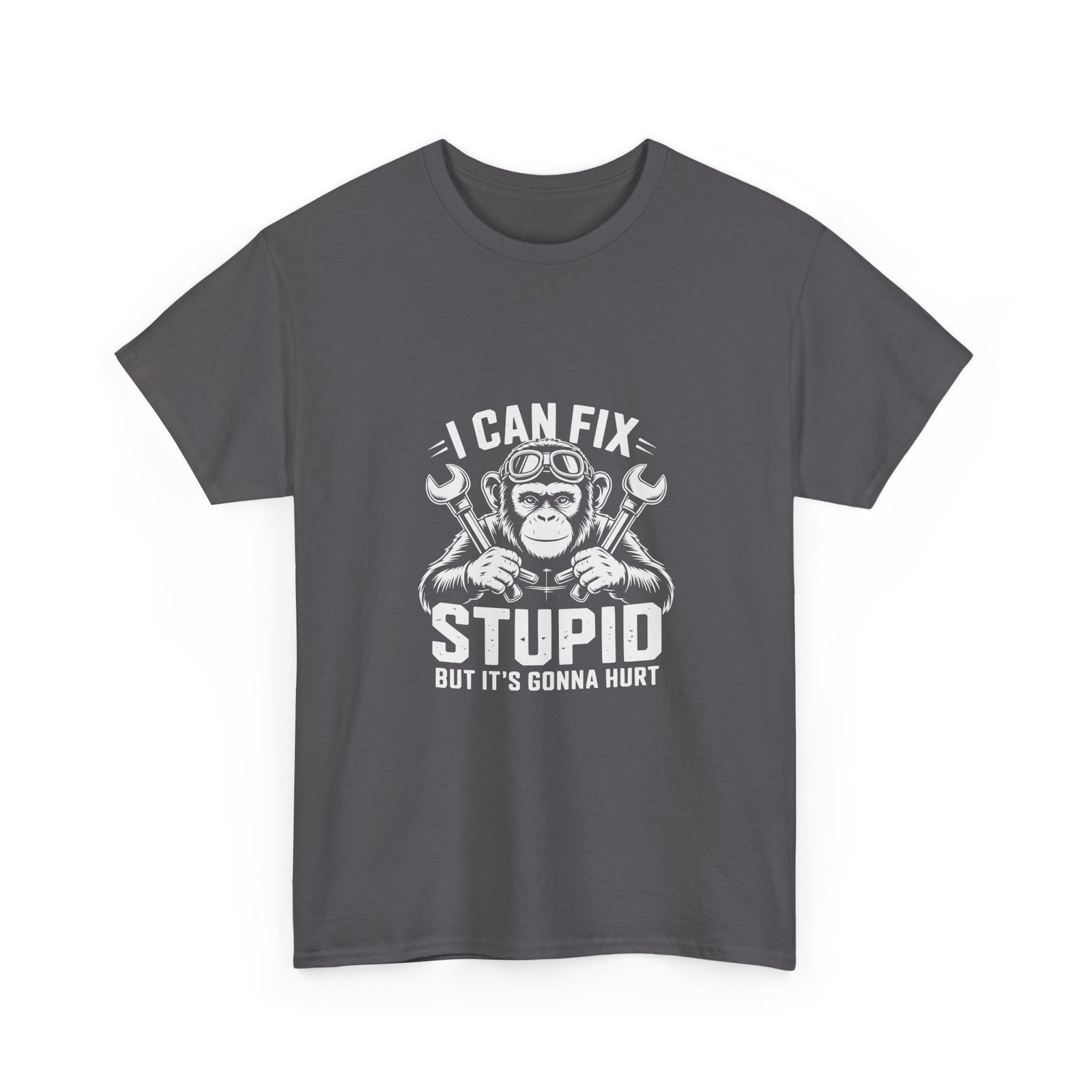 Monkey Mechanic Cartoon Fixing Stupid Humor Design- T-shirt - Image 7