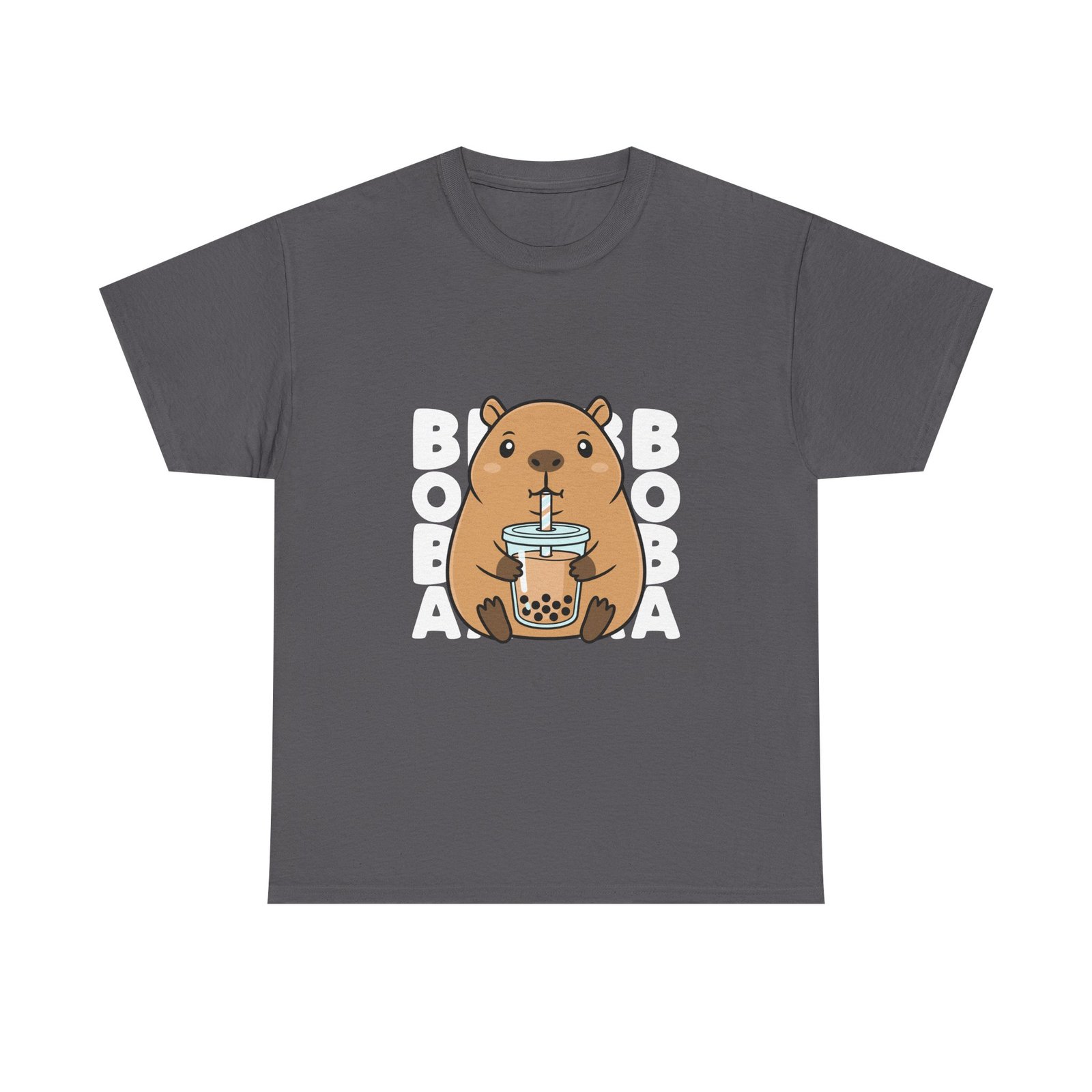 Adorable Cute Capybara Enjoying Refreshing Boba Tea- T-shirt - Image 5
