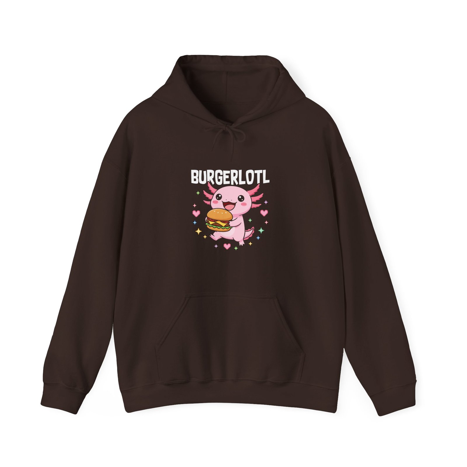 Adorable Axolotl Holding a Delicious Tasty Burger Illustration- Hoodie - Image 5