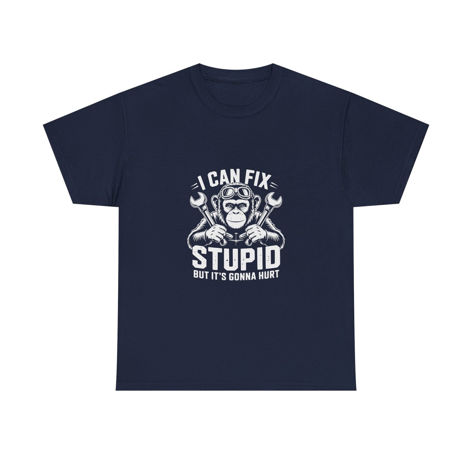 Monkey Mechanic Cartoon Fixing Stupid Humor Design- T-shirt - Image 9