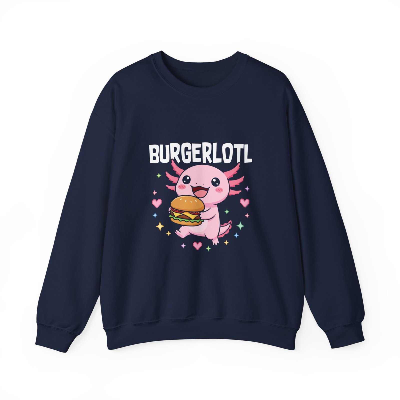 Adorable Axolotl Holding a Delicious Tasty Burger Illustration - Sweatshirt - Image 9