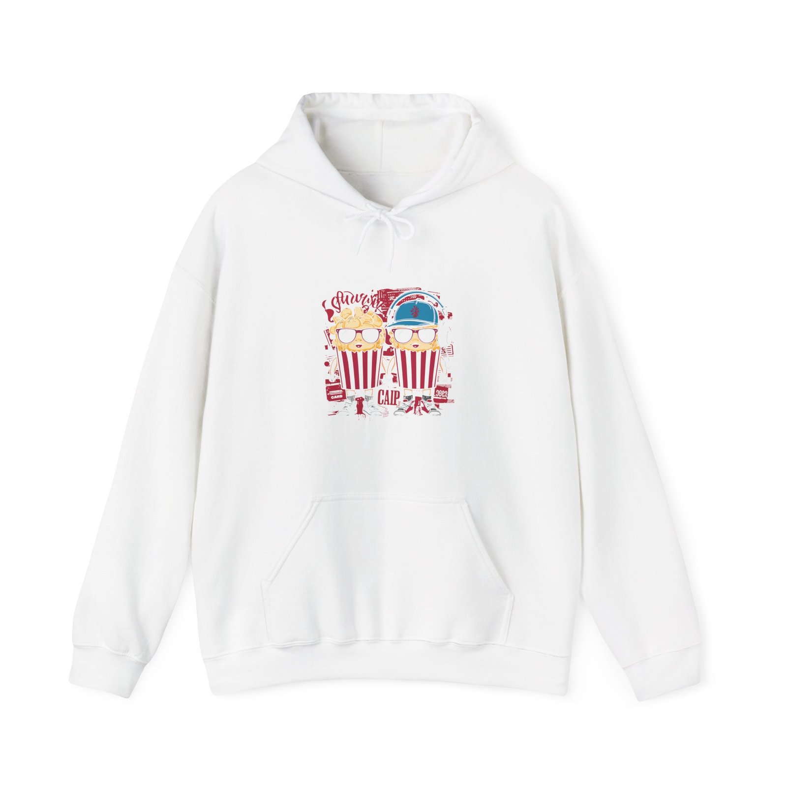 Popcorn Movie Night Cats Cozy Cinema Illustration - Hoodie