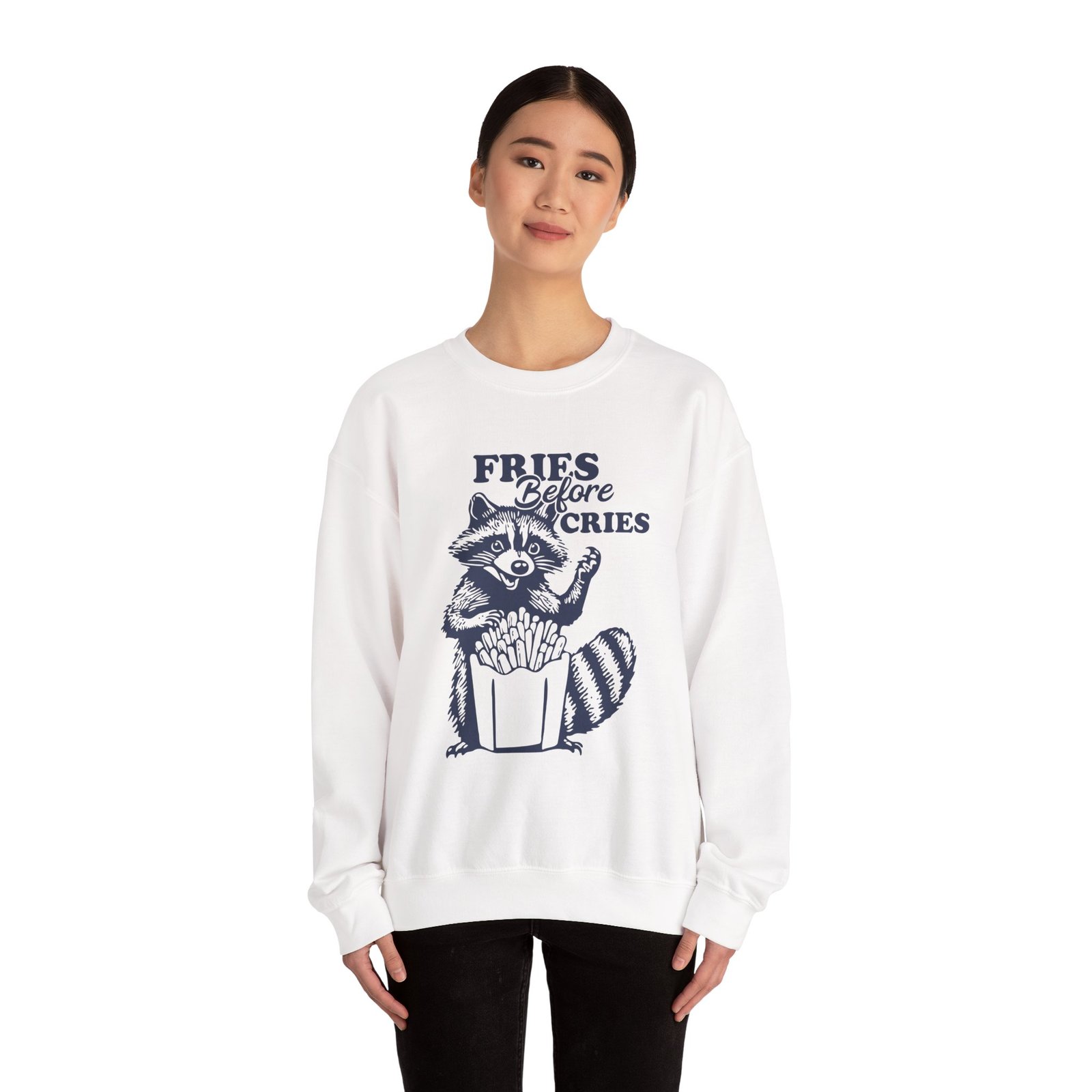 Funny Raccoon with Fries and Text Fries Before Cries - Sweatshirt - Image 4