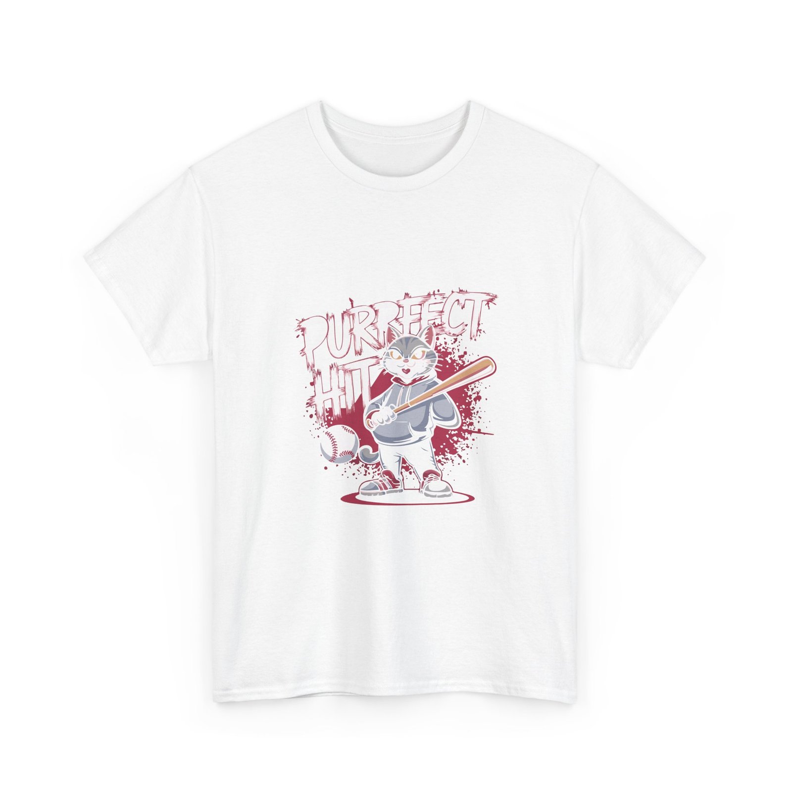 Cute Cartoon Cat Taking a Purrfect Baseball Swing - T-shirt - Image 3