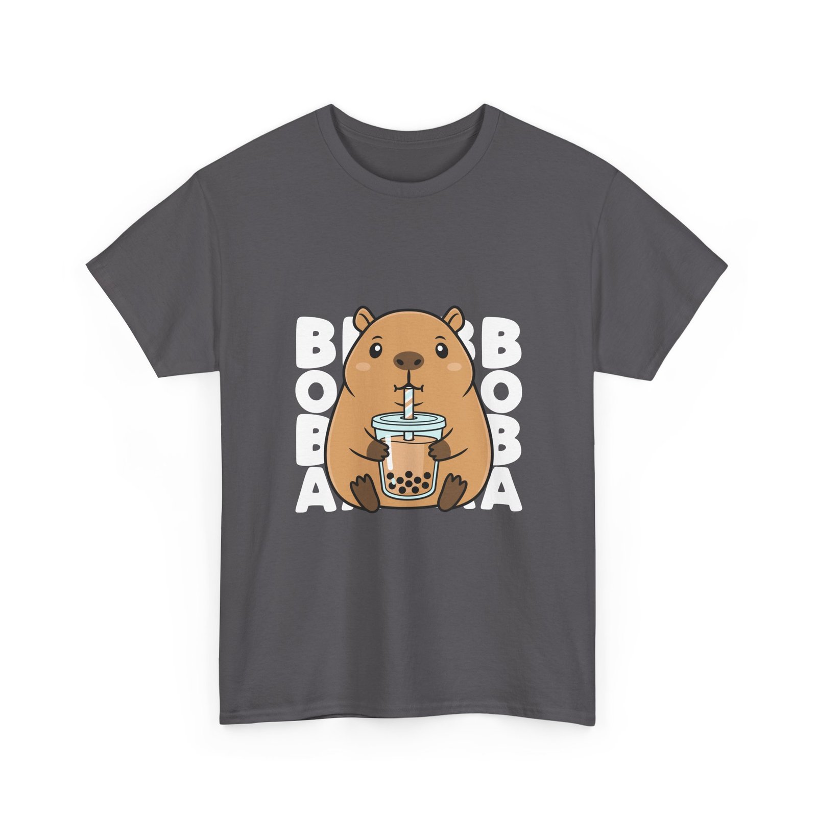 Adorable Cute Capybara Enjoying Refreshing Boba Tea- T-shirt - Image 7