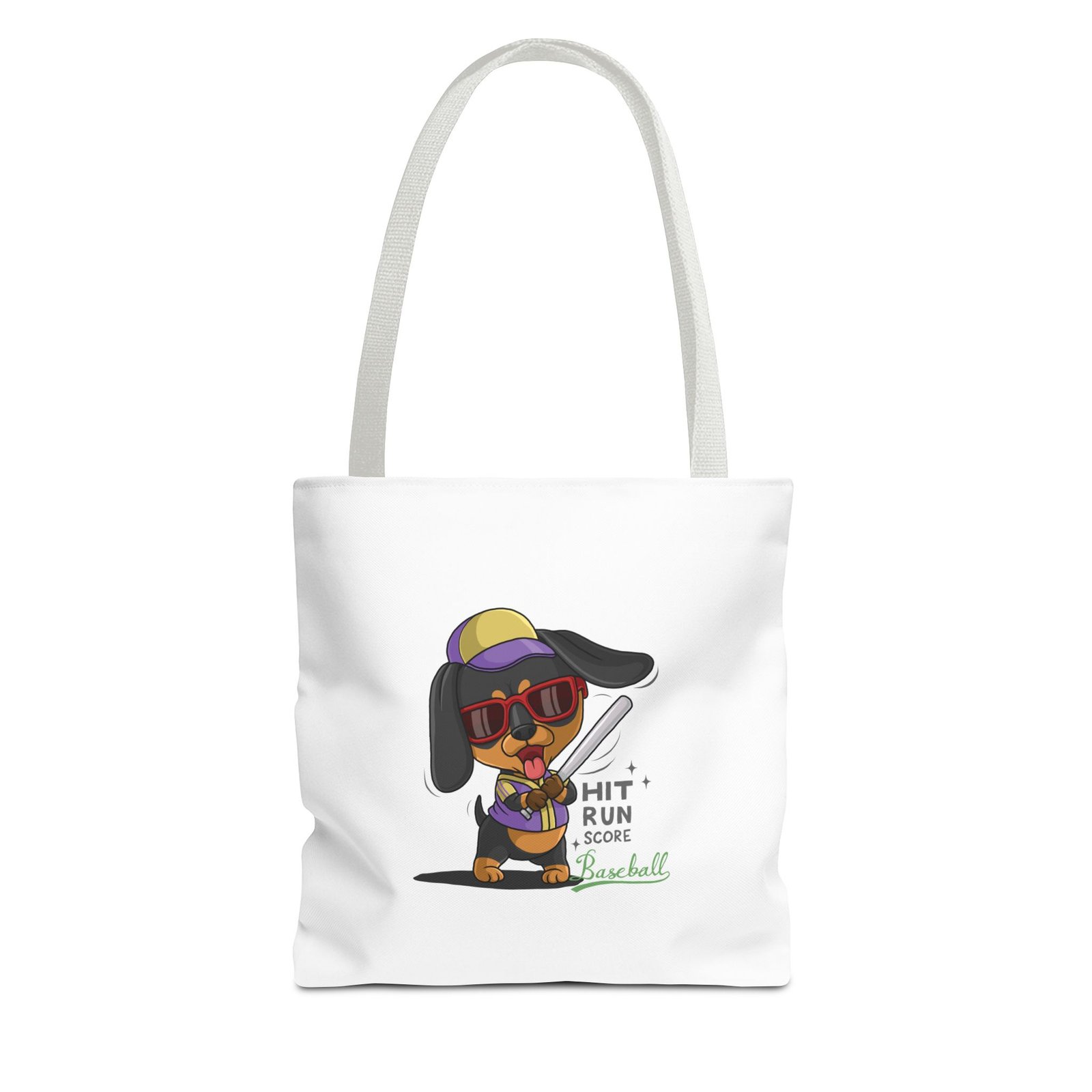 Playful Baseball Dog Hit and Run Graphic - Tote Bag