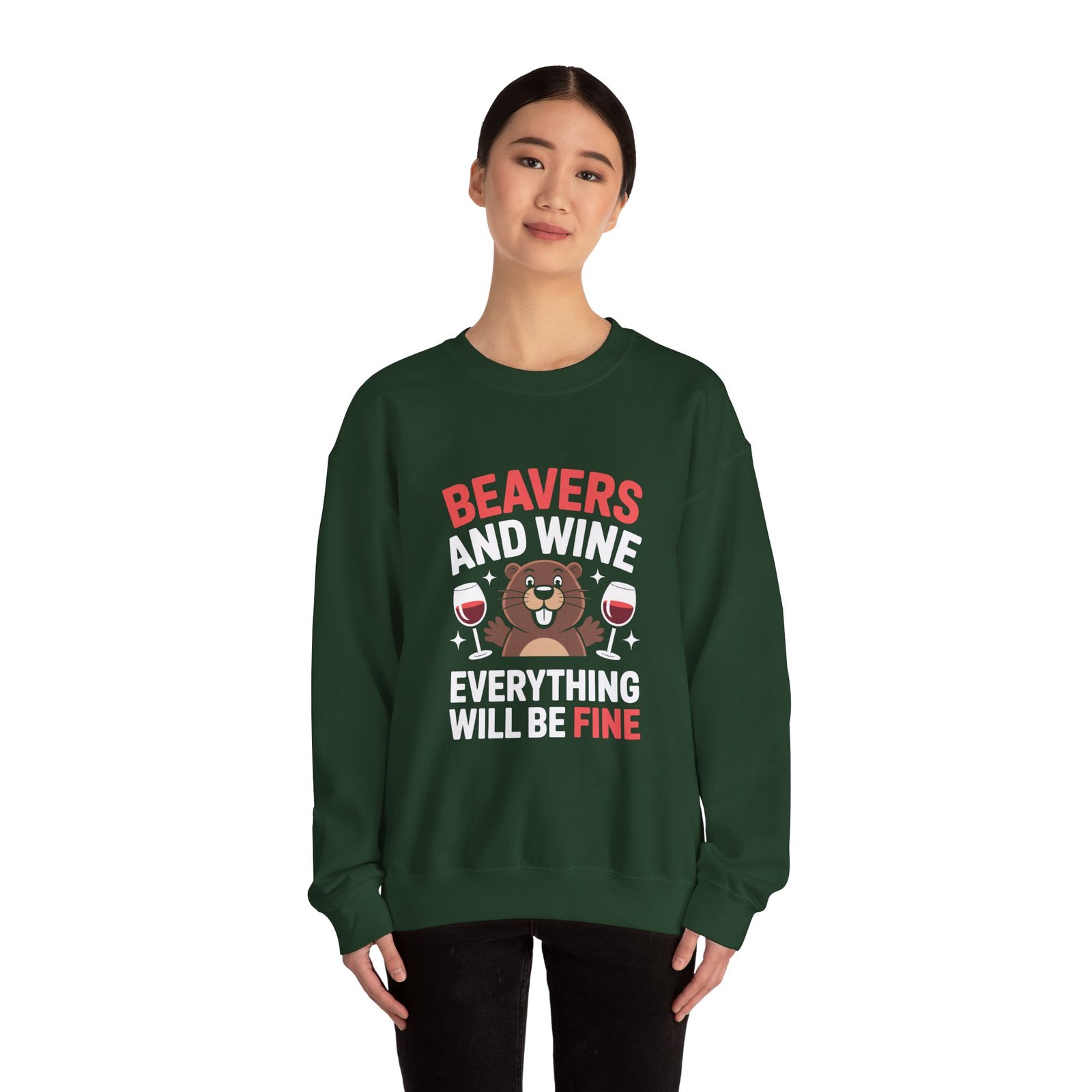 Cheerful Beaver Smiling with Raised Wine Glasses Illustration - Sweatshirt - Image 8