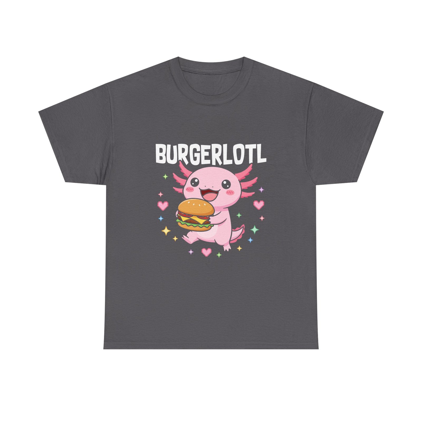 Adorable Axolotl Holding a Delicious Tasty Burger Illustration- T-shirt - Image 5