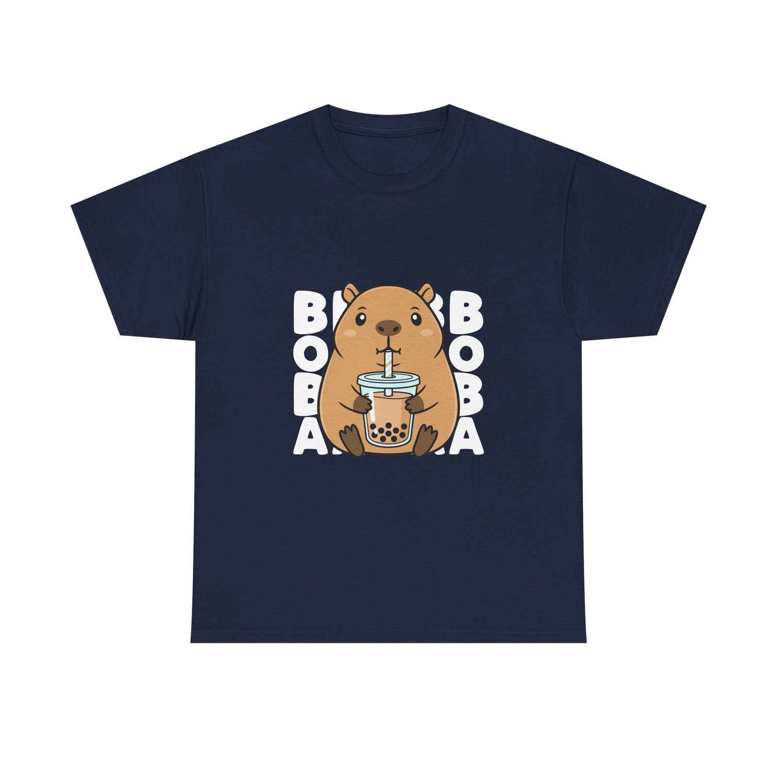 Adorable Cute Capybara Enjoying Refreshing Boba Tea- T-shirt - Image 9