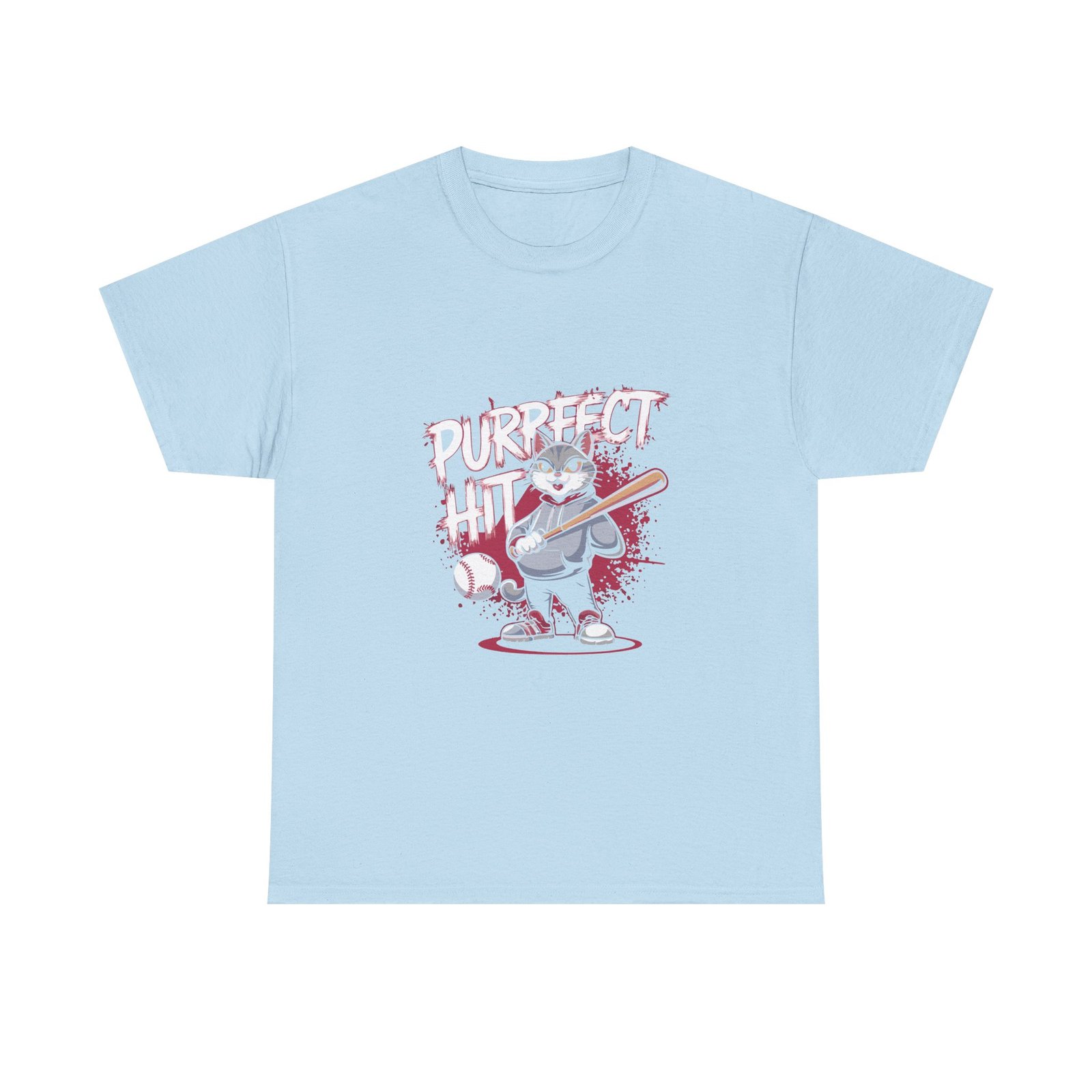 Cute Cartoon Cat Taking a Purrfect Baseball Swing - T-shirt - Image 9