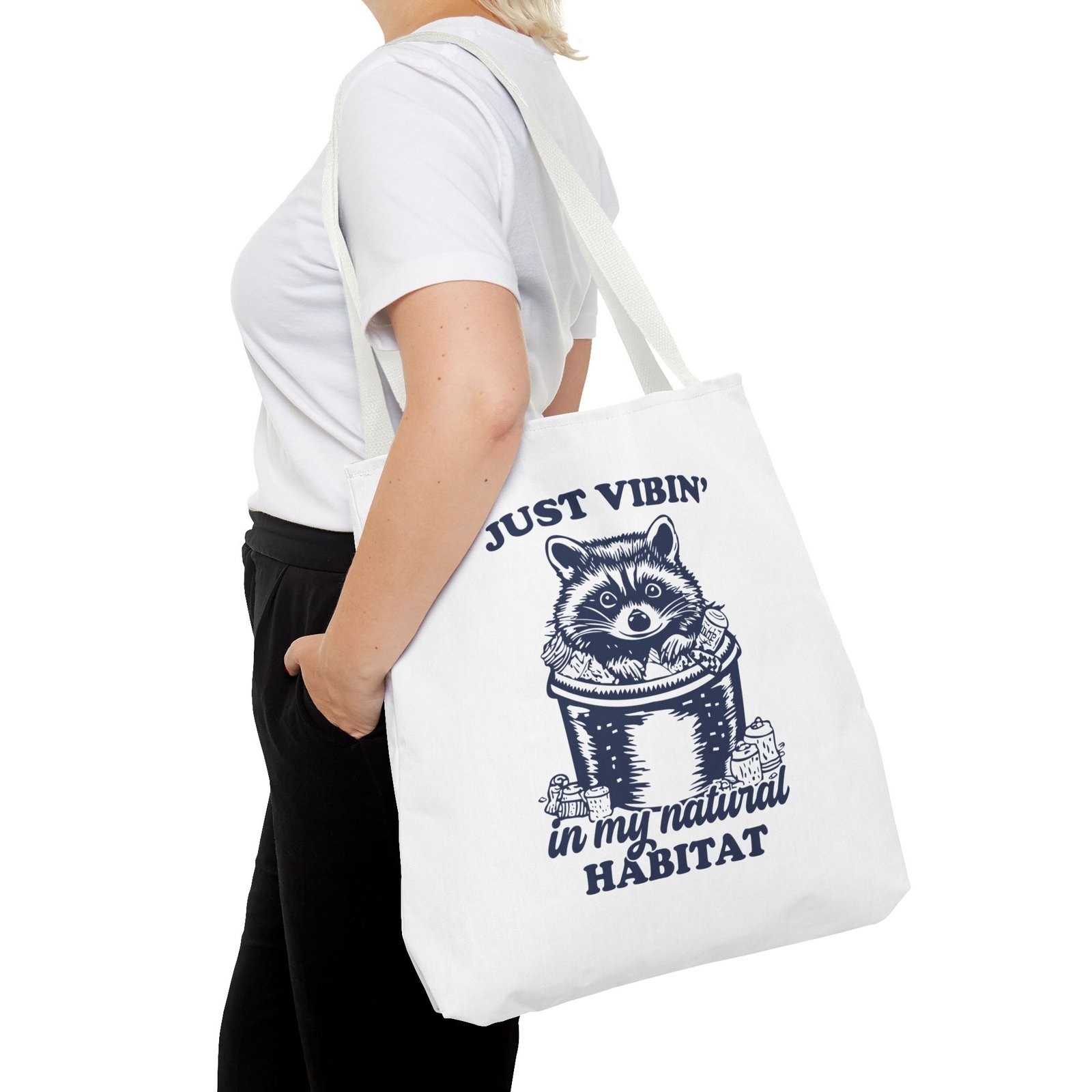Just Vibin in My Natural Habitat Funny Raccoon Illustration- Tote Bag - Image 12