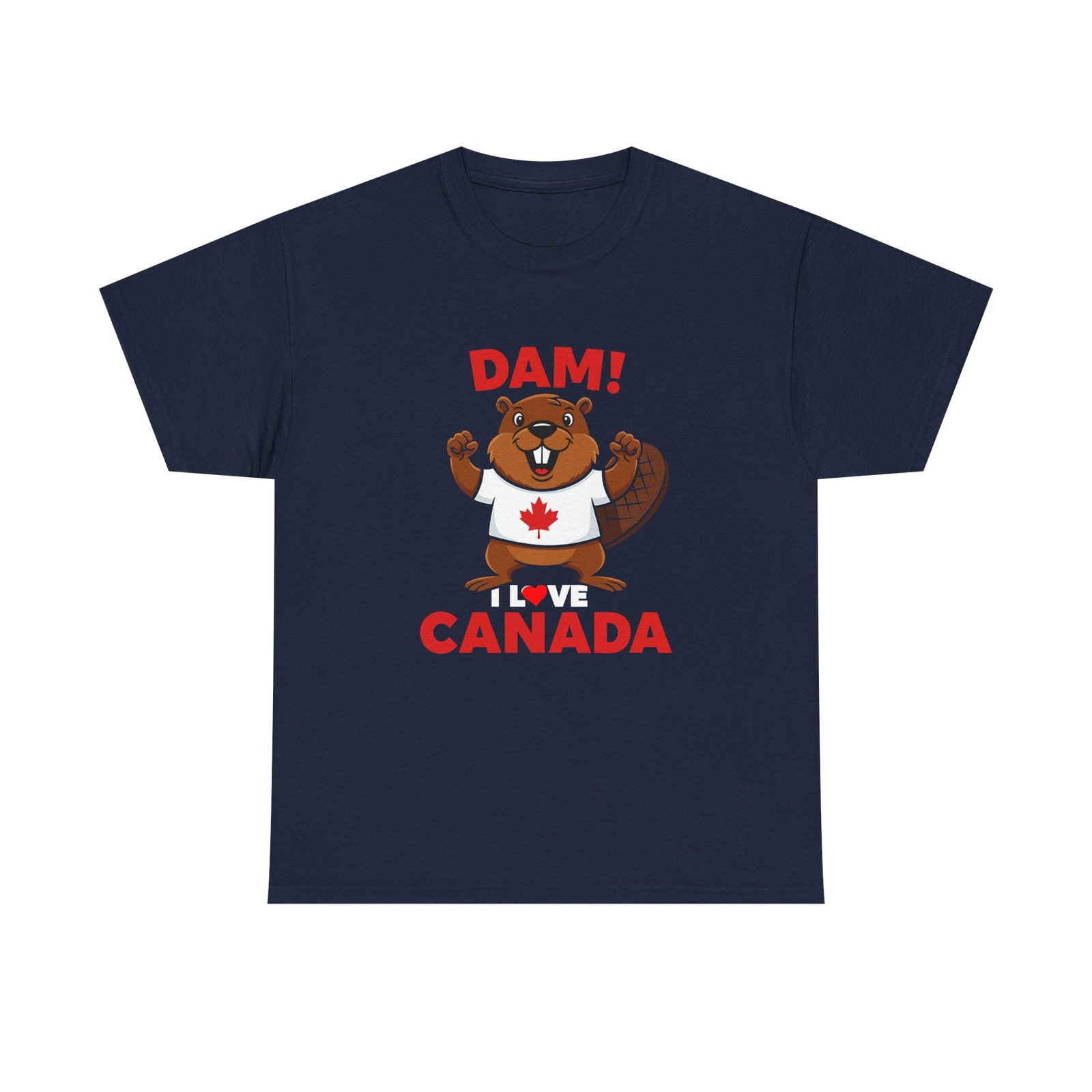 Cute Cartoon Beaver Holding Canadian Flag Illustration- T-shirt - Image 9