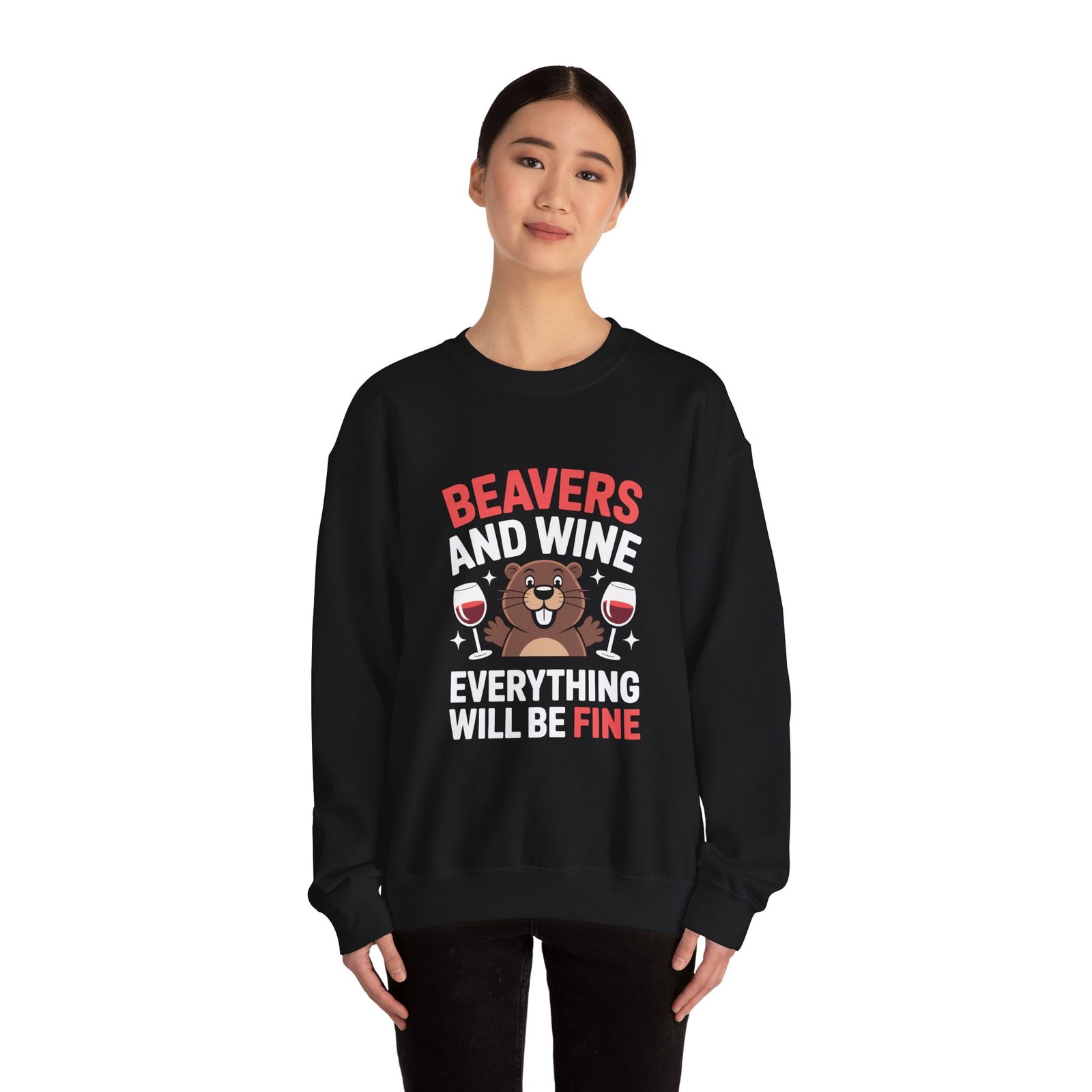 Cheerful Beaver Smiling with Raised Wine Glasses Illustration - Sweatshirt - Image 4