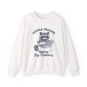 Little Treats Solve Big Problems Funny Raccoon Cartoon Design - Sweatshirt