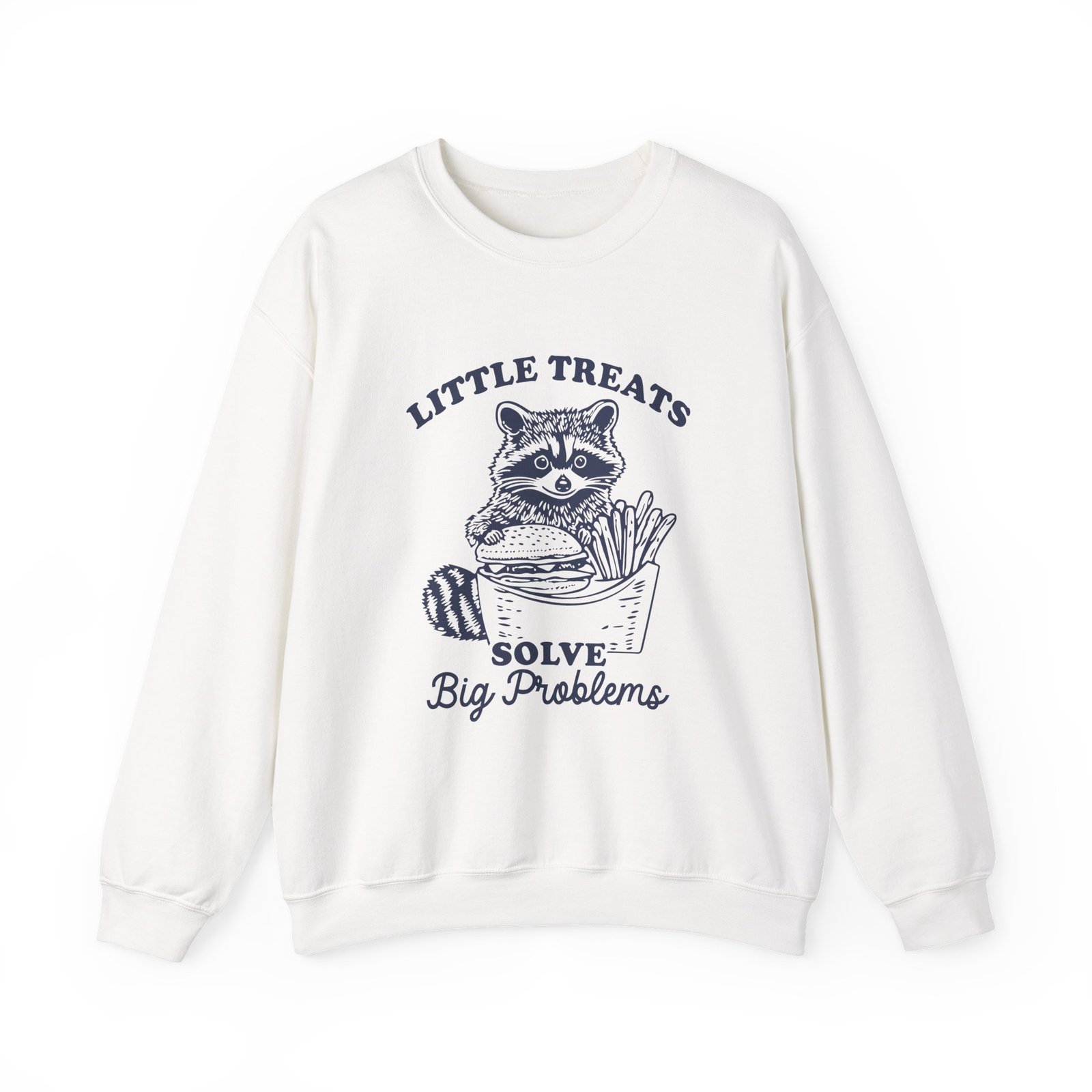 Little Treats Solve Big Problems Funny Raccoon Cartoon Design - Sweatshirt