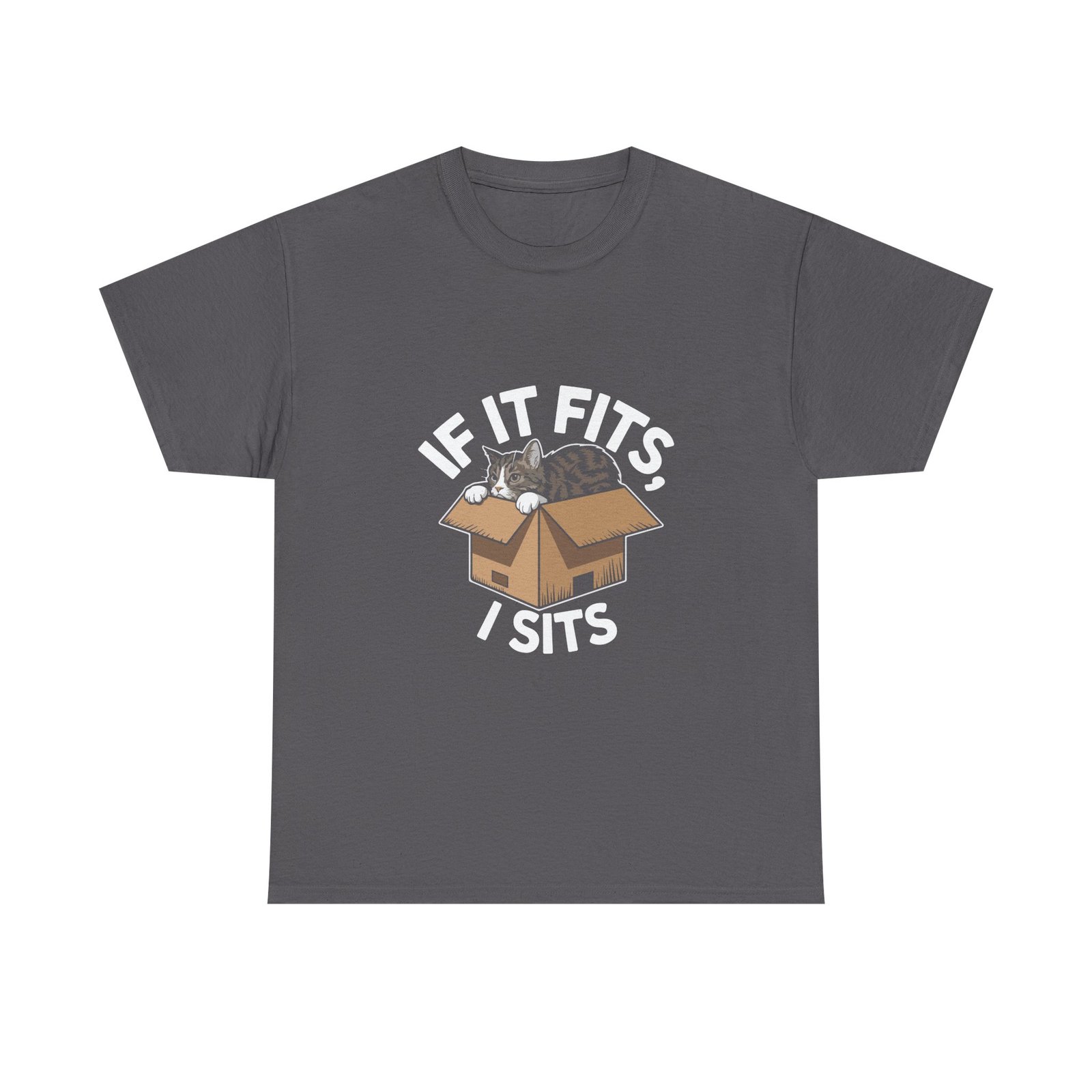 Cute Box Cat Illustration with If It Fits I Sits Quote - T-shirt - Image 5