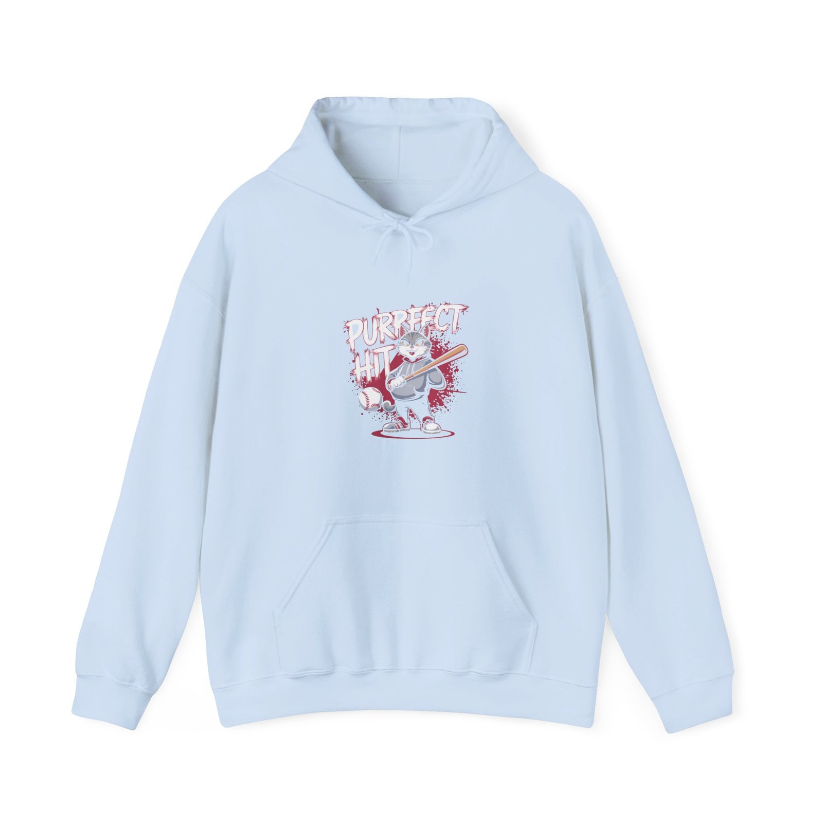 Cute Cartoon Cat Taking a Purrfect Baseball Swing - Hoodie - Image 9