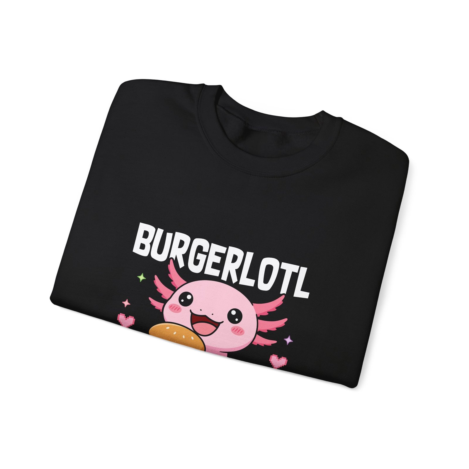 Adorable Axolotl Holding a Delicious Tasty Burger Illustration - Sweatshirt - Image 3