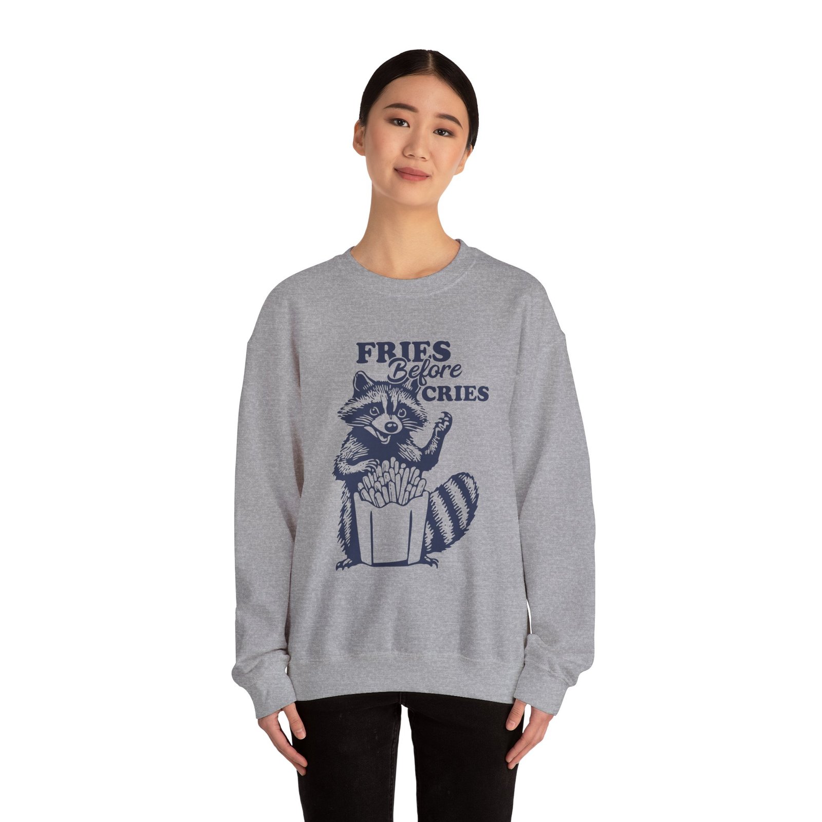 Funny Raccoon with Fries and Text Fries Before Cries - Sweatshirt - Image 12