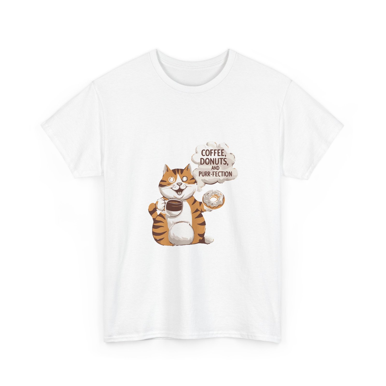 Cute Orange Cat with Coffee and Donuts Illustration - T-shirt - Image 3