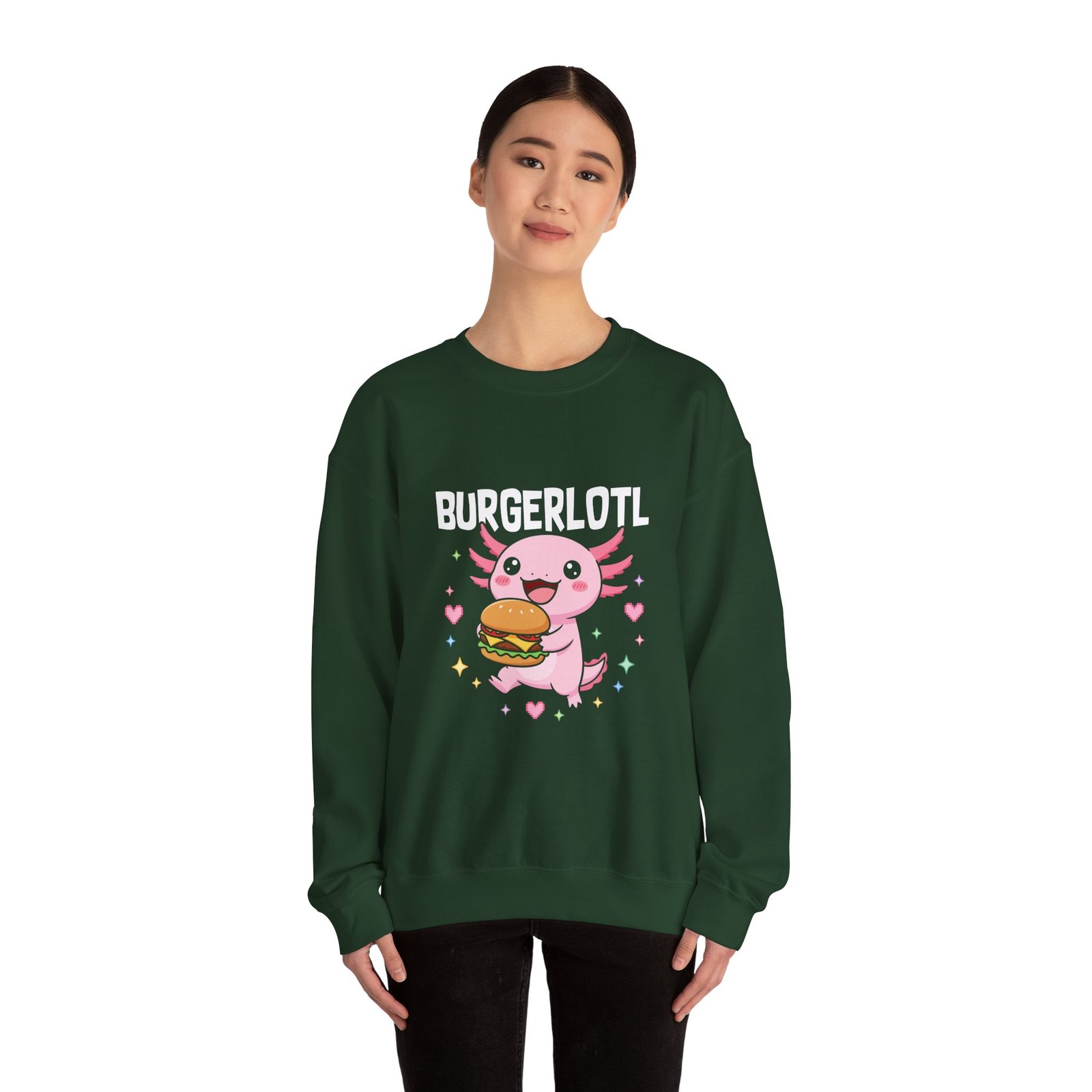Adorable Axolotl Holding a Delicious Tasty Burger Illustration - Sweatshirt - Image 8