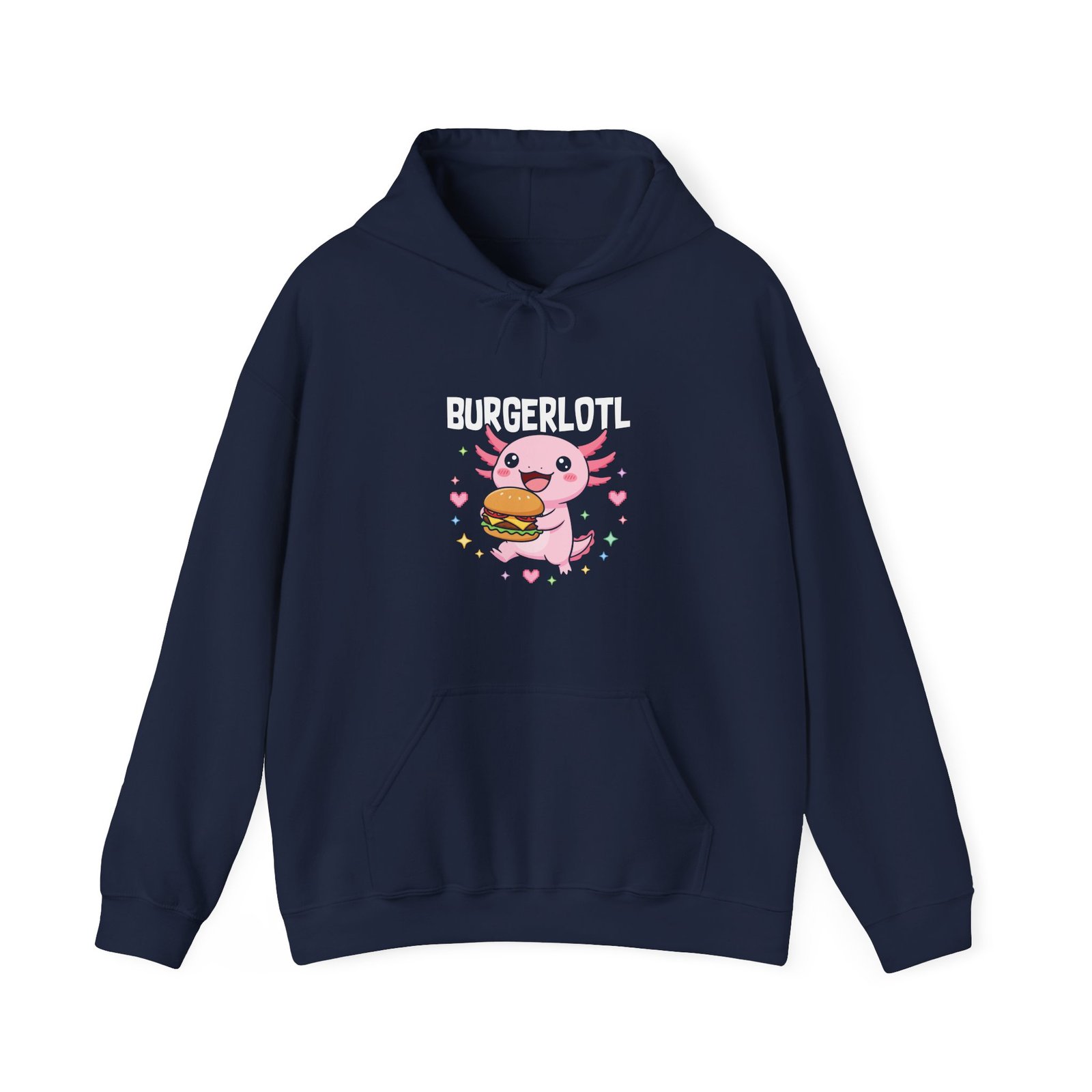 Adorable Axolotl Holding a Delicious Tasty Burger Illustration- Hoodie - Image 9