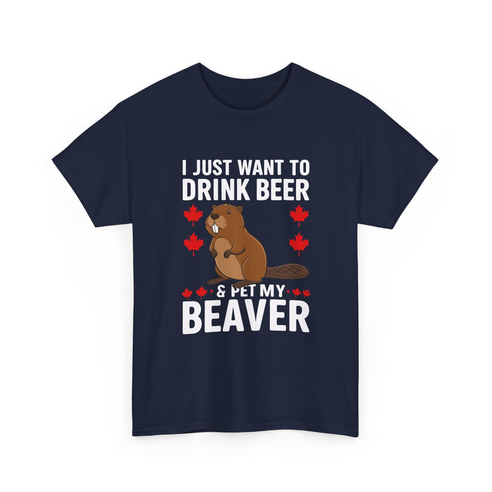 Funny Cartoon Beaver Enjoying Beer in Canada Design- T-shirt - Image 11