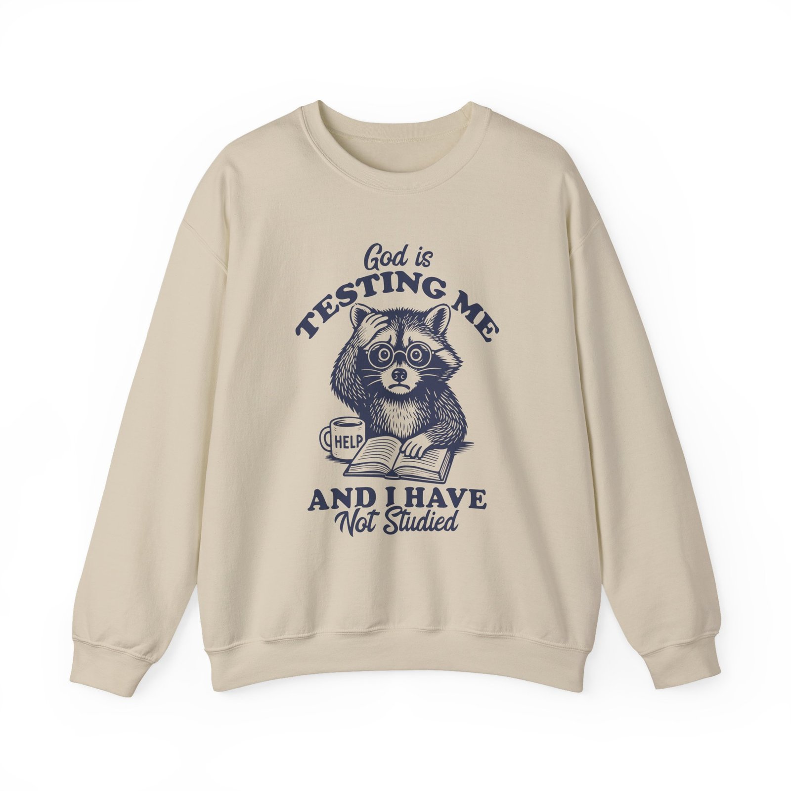 Funny Raccoon Design Saying God is Testing Me and I Have Not Studied - Sweatshirt - Image 5