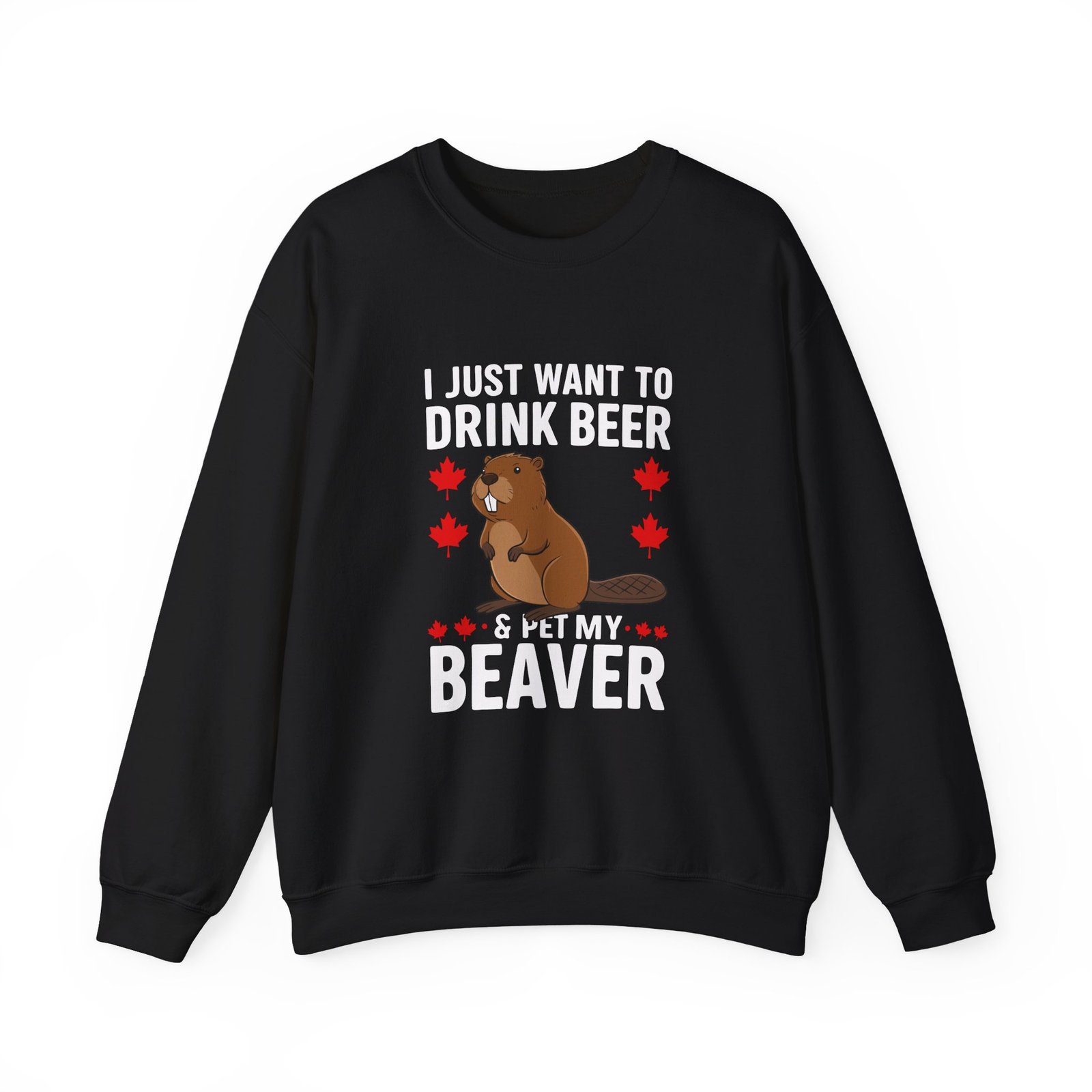 Funny Cartoon Beaver Enjoying Beer in Canada Design - Sweatshirt