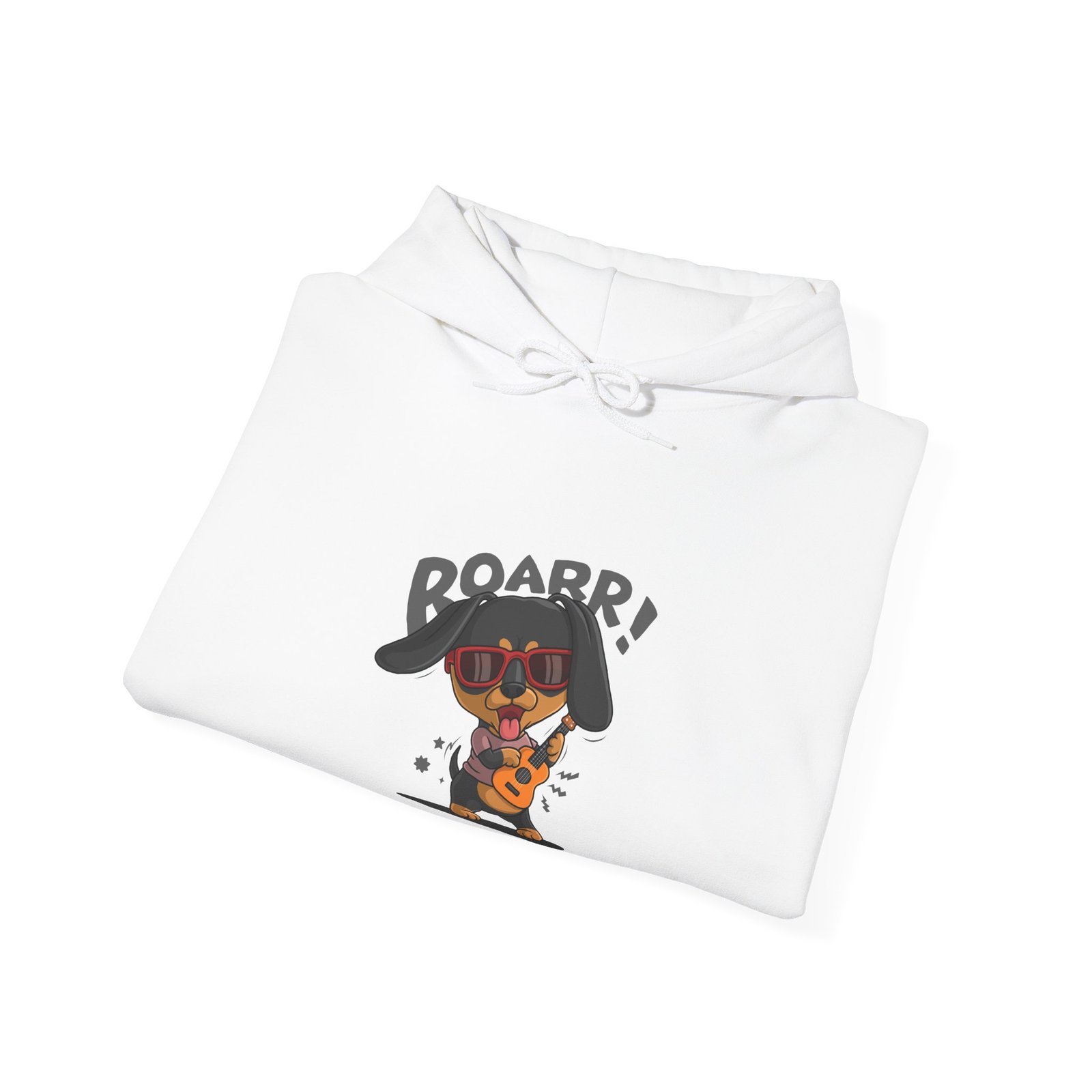 Roaring Dog Playing Electric Guitar Graphic Art - Hoodie - Image 4