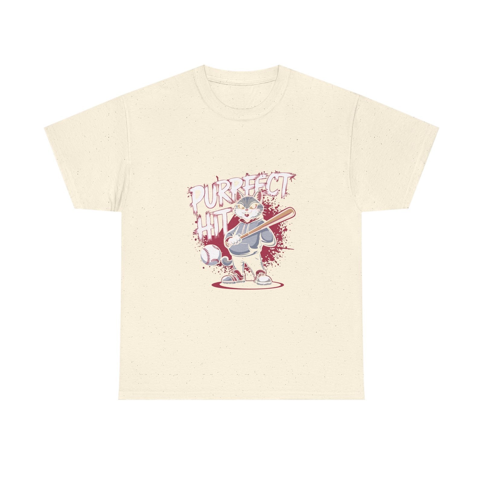 Cute Cartoon Cat Taking a Purrfect Baseball Swing - T-shirt - Image 5