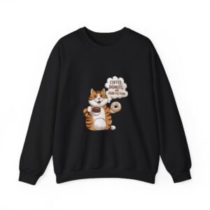 Orange Cat Enjoying Coffee and Donuts Illustration - Sweatshirt