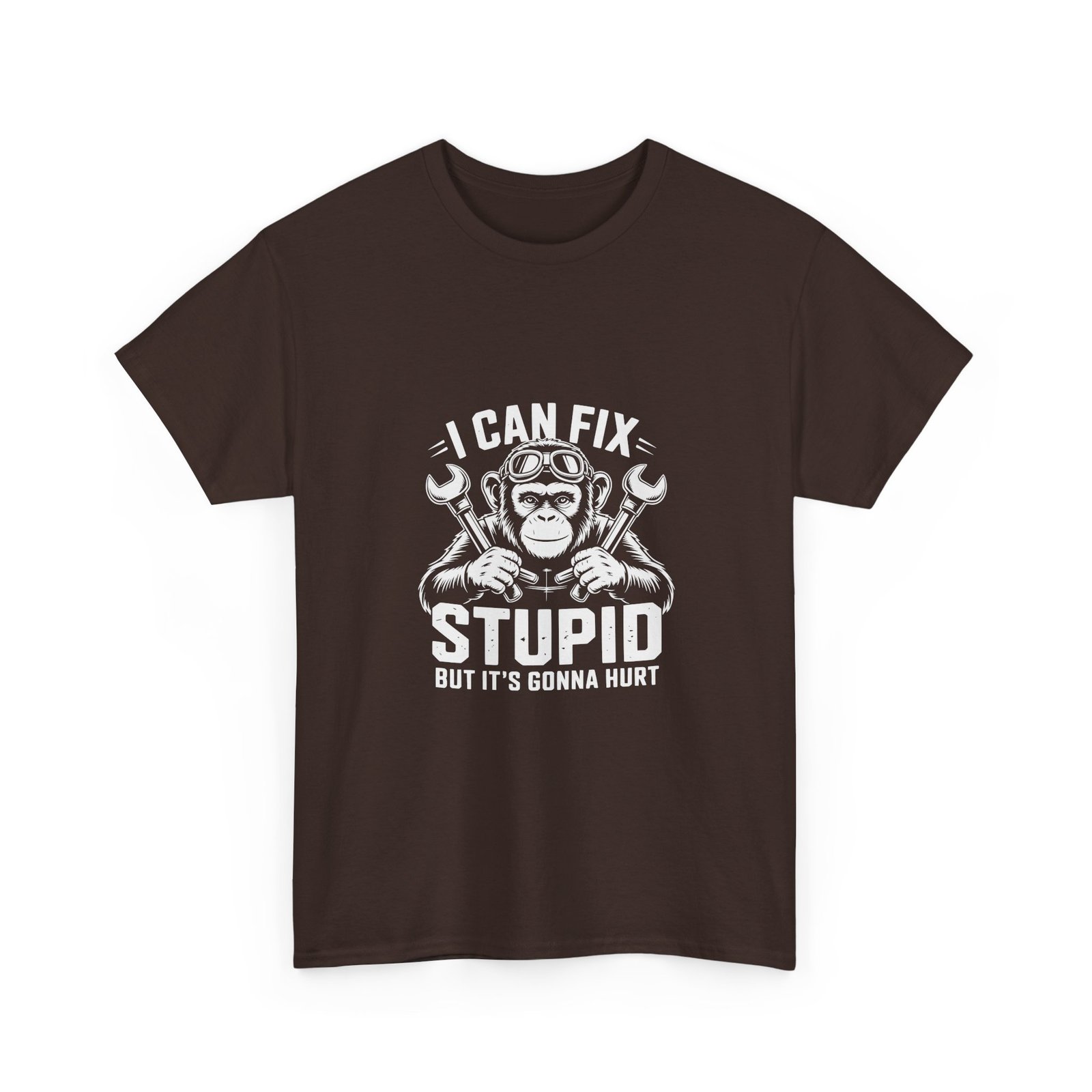 Monkey Mechanic Cartoon Fixing Stupid Humor Design- T-shirt - Image 3