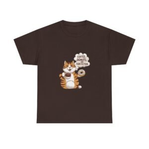 Orange Cat Enjoying Coffee and Donuts Illustration - T-shirt
