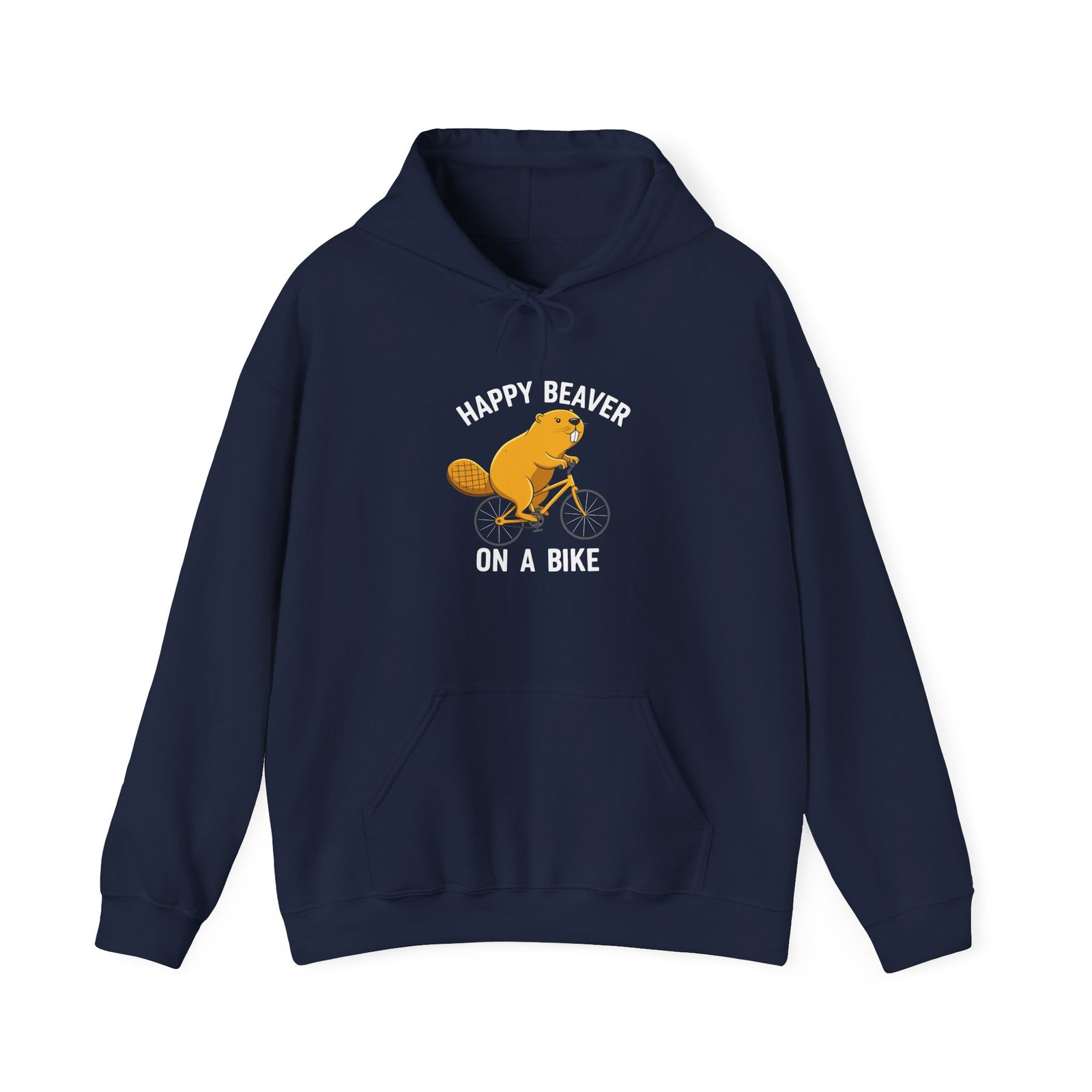 Happy Beaver Riding a Yellow Bicycle Illustration- Hoodie - Image 9