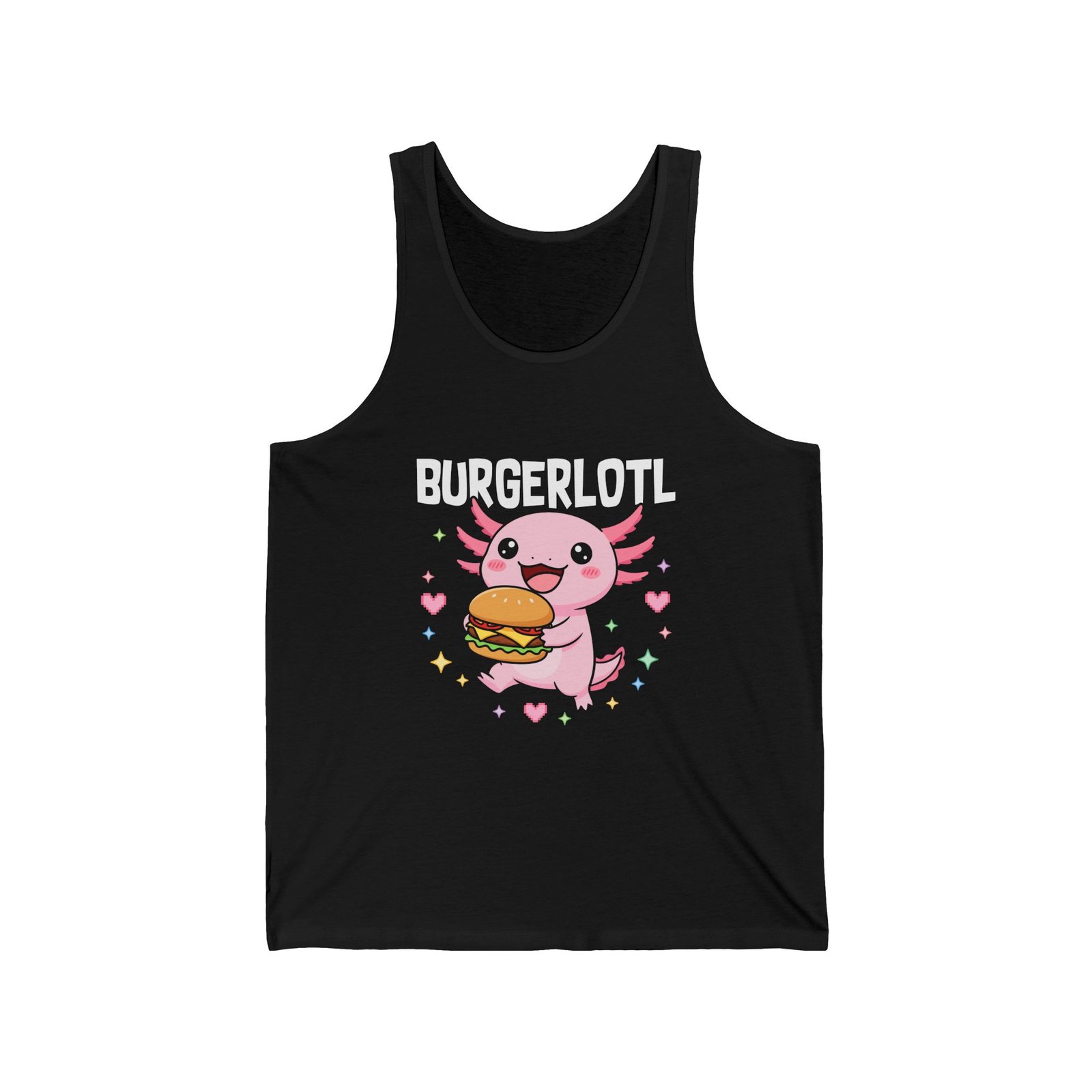 Adorable Axolotl Holding a Delicious Tasty Burger Illustration - Tank Top