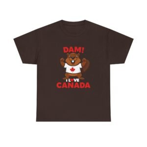 Cute Cartoon Beaver Holding Canadian Flag Illustration- T-shirt