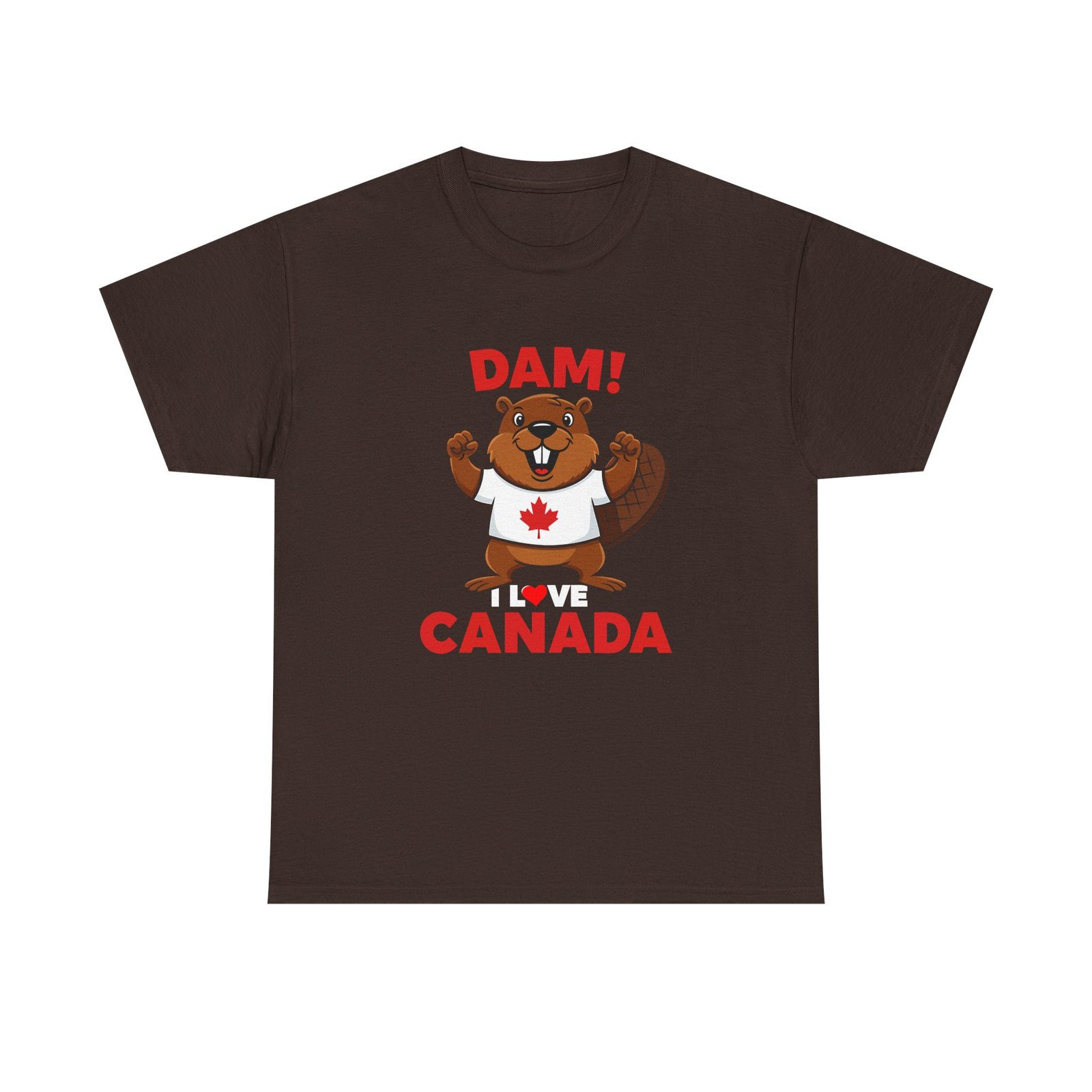 Cute Cartoon Beaver Holding Canadian Flag Illustration- T-shirt