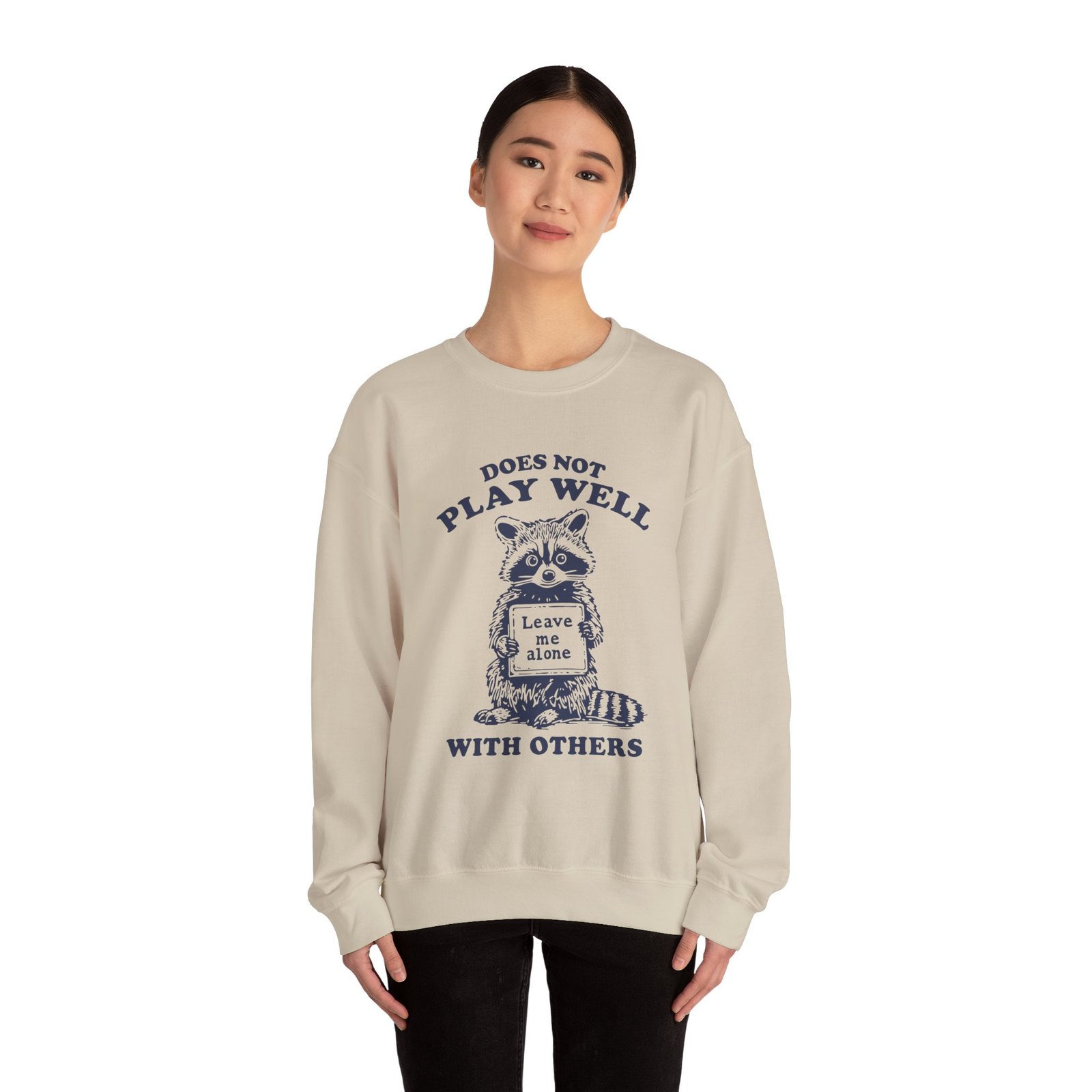 Does Not Play Well With Others Funny Raccoon Illustration - Sweatshirt - Image 8