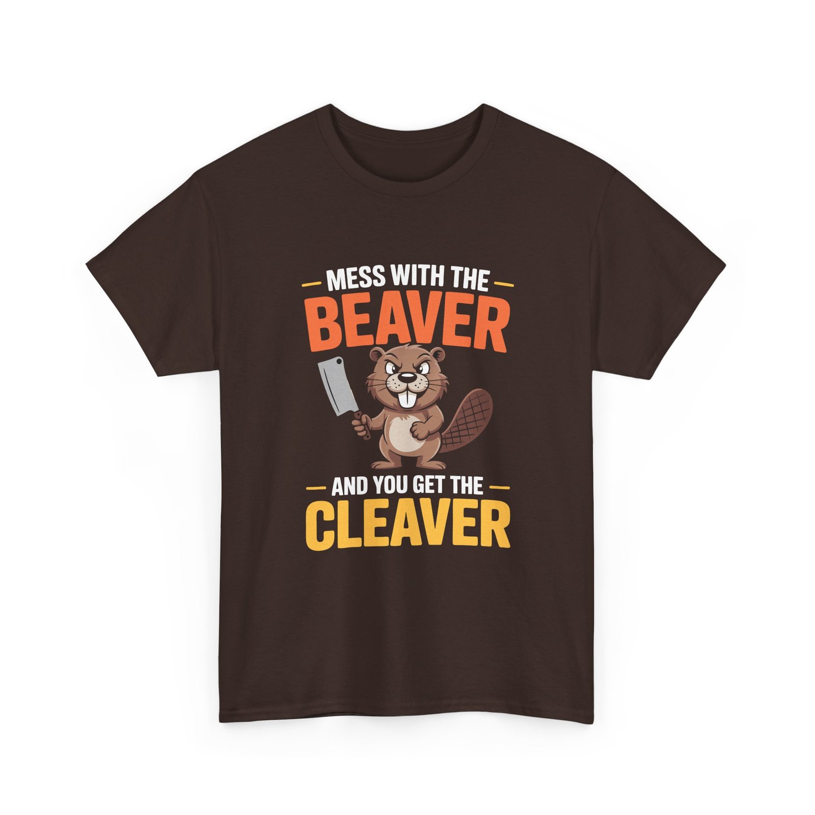 Angry Beaver Holding Meat Cleaver Graphic Design- T-shirt - Image 3