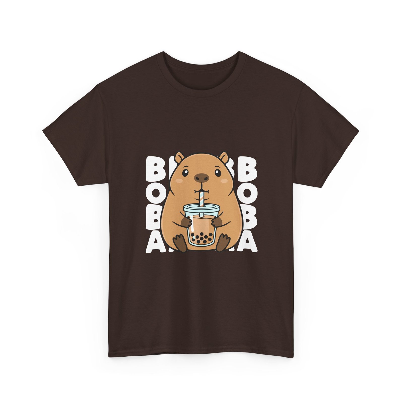 Adorable Cute Capybara Enjoying Refreshing Boba Tea- T-shirt - Image 3
