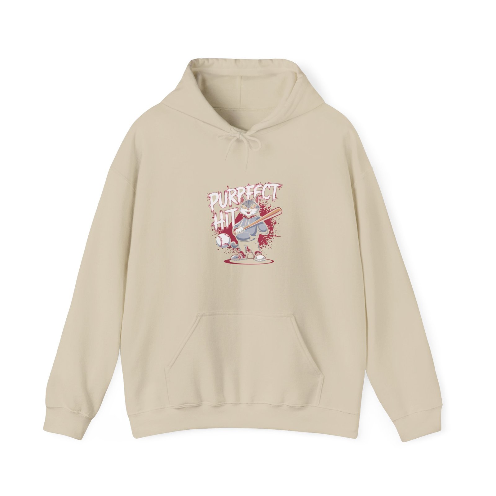Cute Cartoon Cat Taking a Purrfect Baseball Swing - Hoodie - Image 5