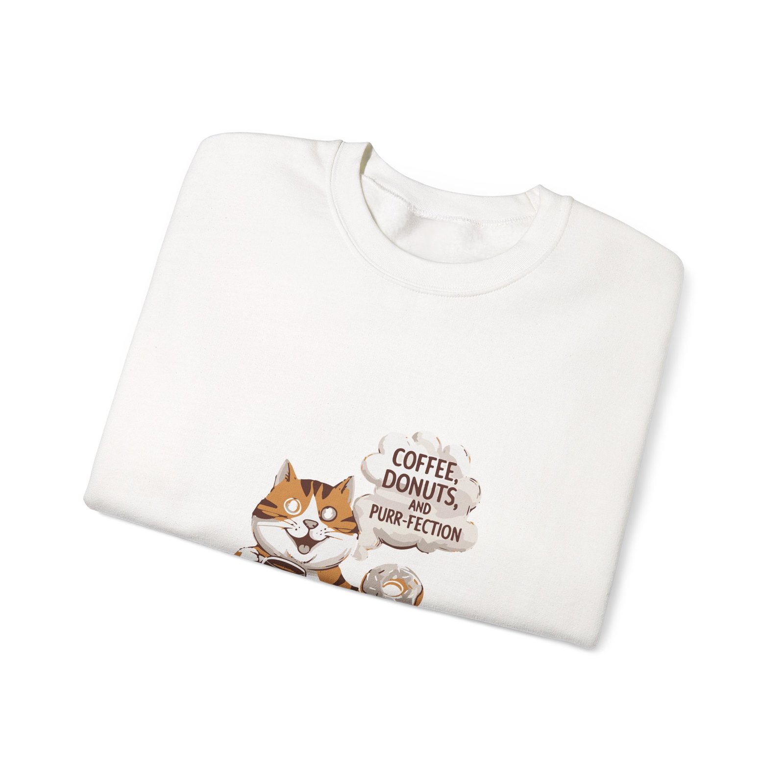 Cute Orange Cat with Coffee and Donuts Illustration - Sweatshirt - Image 3
