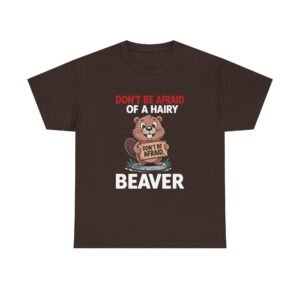 Cartoon Beaver Holding Funny Sign Illustration- T-shirt